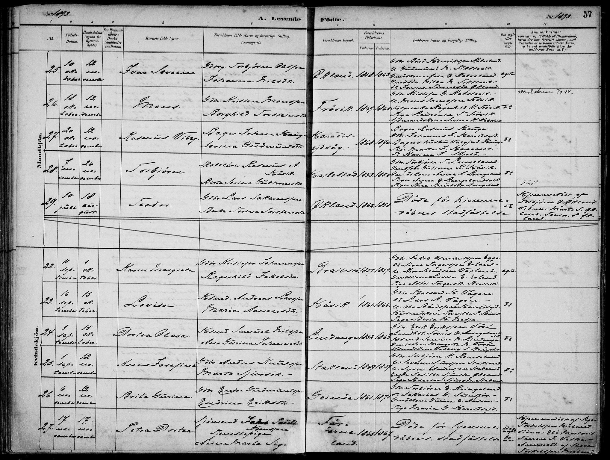 Skjold sokneprestkontor, AV/SAST-A-101847/H/Ha/Haa/L0010: Parish register (official) no. A 10, 1882-1897, p. 57