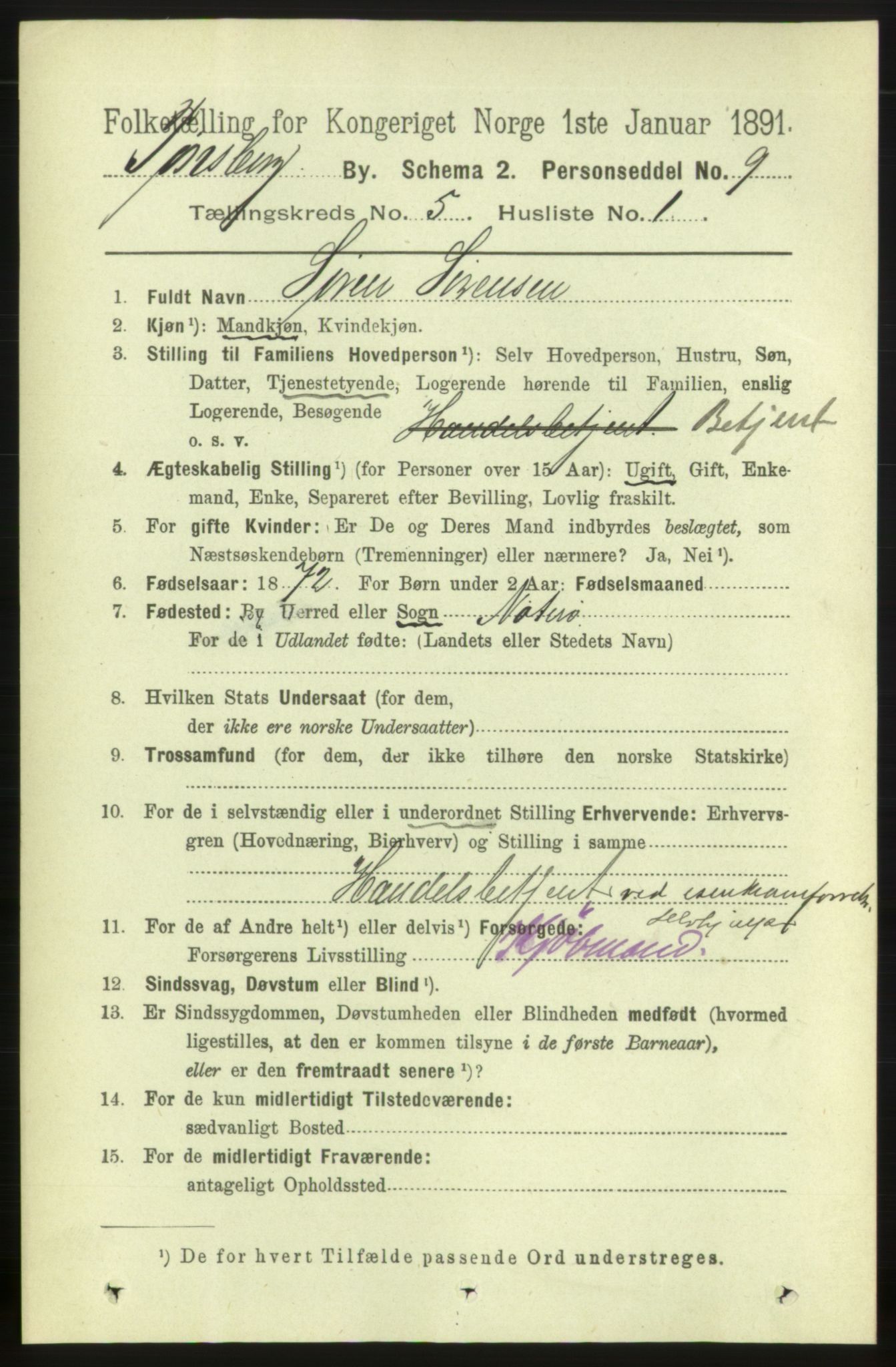 RA, 1891 census for 0705 Tønsberg, 1891, p. 2208