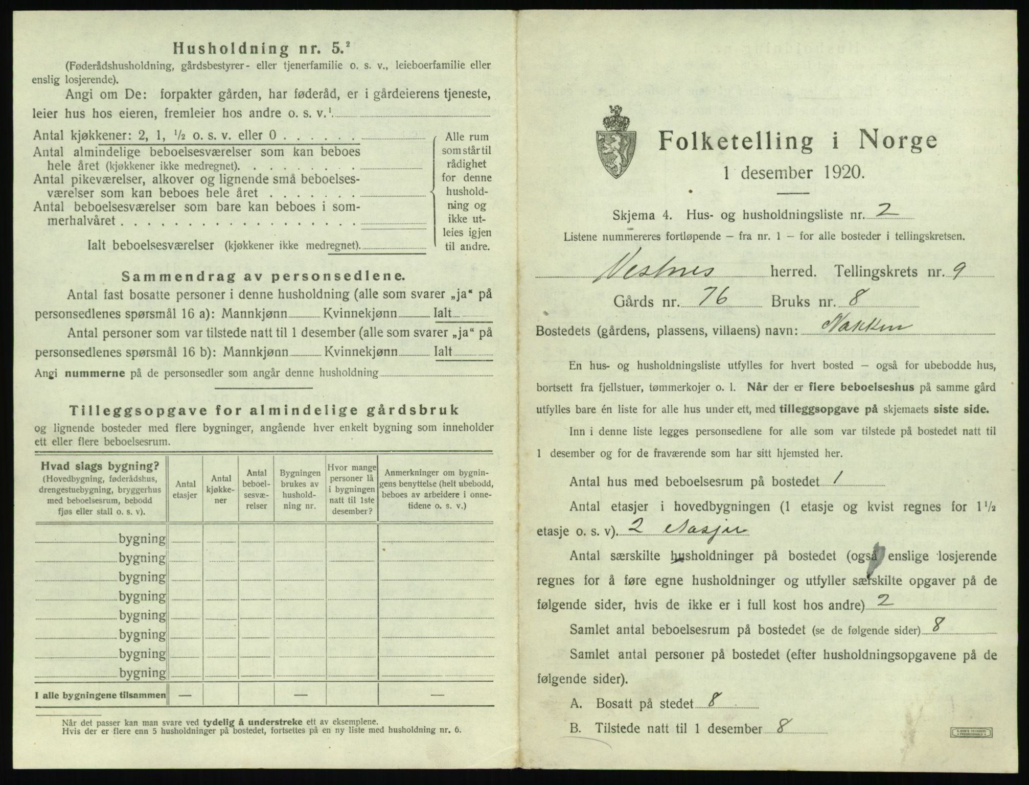 SAT, 1920 census for Vestnes, 1920, p. 939