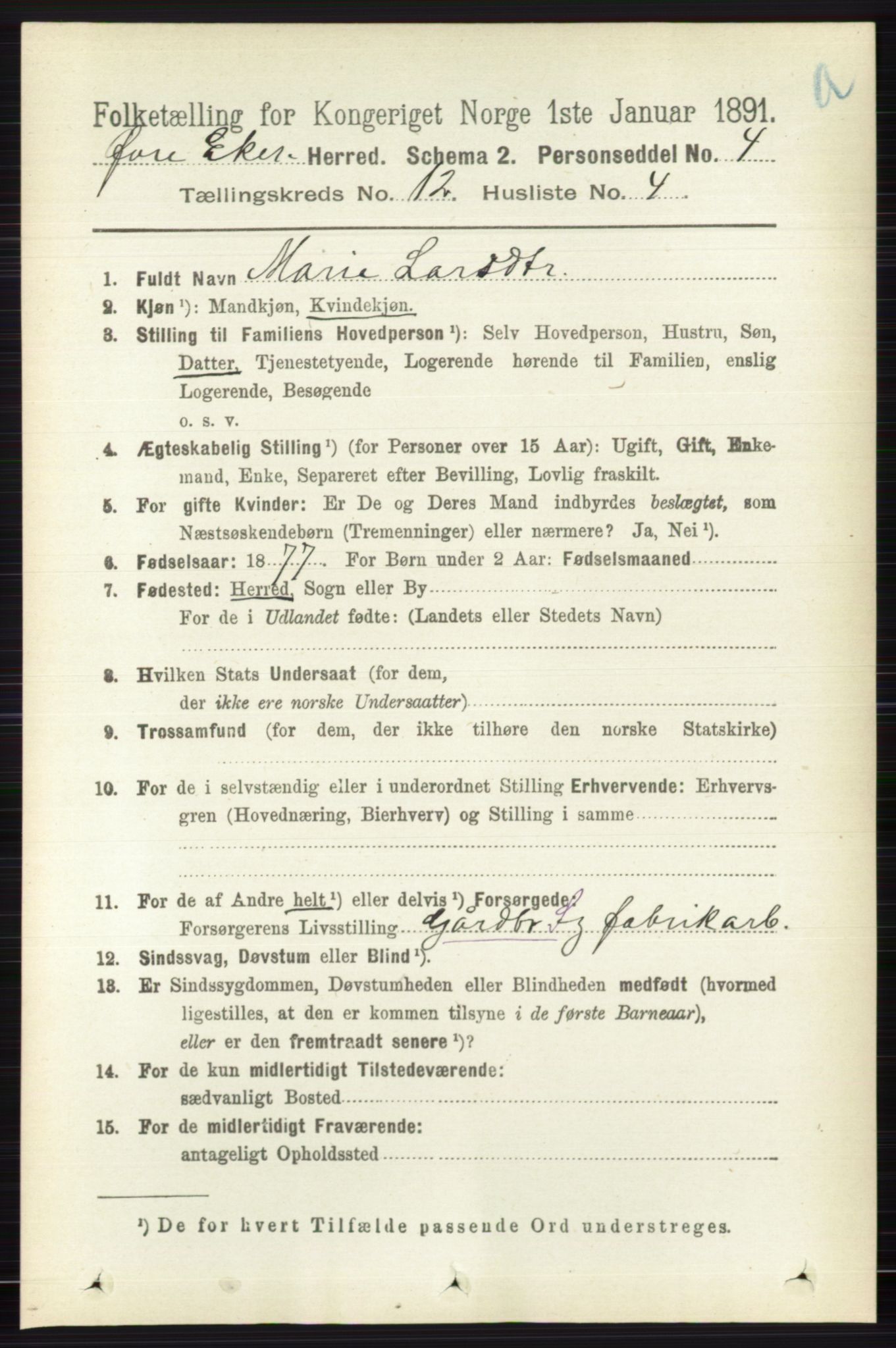 RA, 1891 census for 0624 Øvre Eiker, 1891, p. 5307