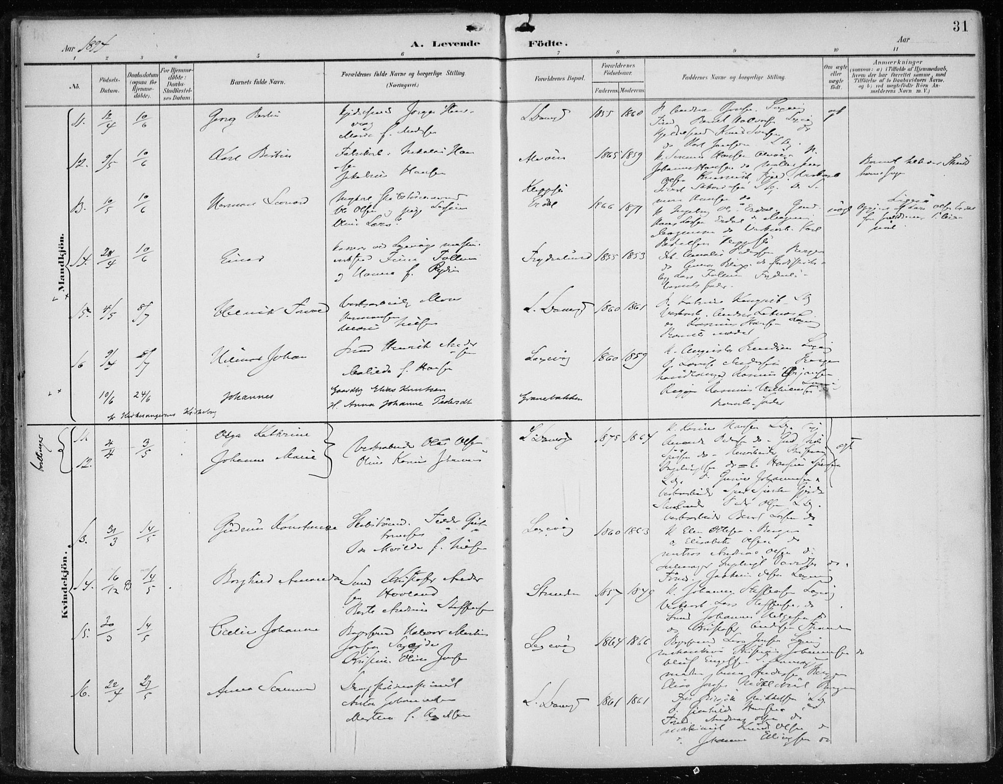 Askøy Sokneprestembete, AV/SAB-A-74101/H/Ha/Haa/Haae/L0003: Parish register (official) no. E 3, 1891-1903, p. 31