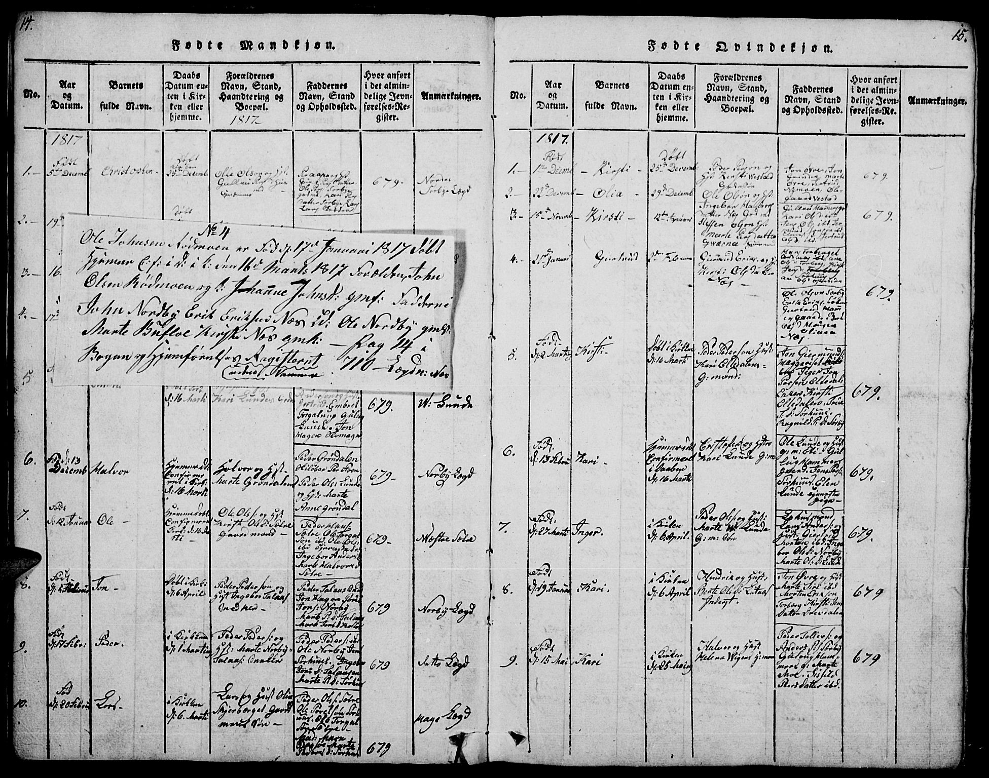 Trysil prestekontor, SAH/PREST-046/H/Ha/Hab/L0004: Parish register (copy) no. 4, 1814-1841, p. 14-15
