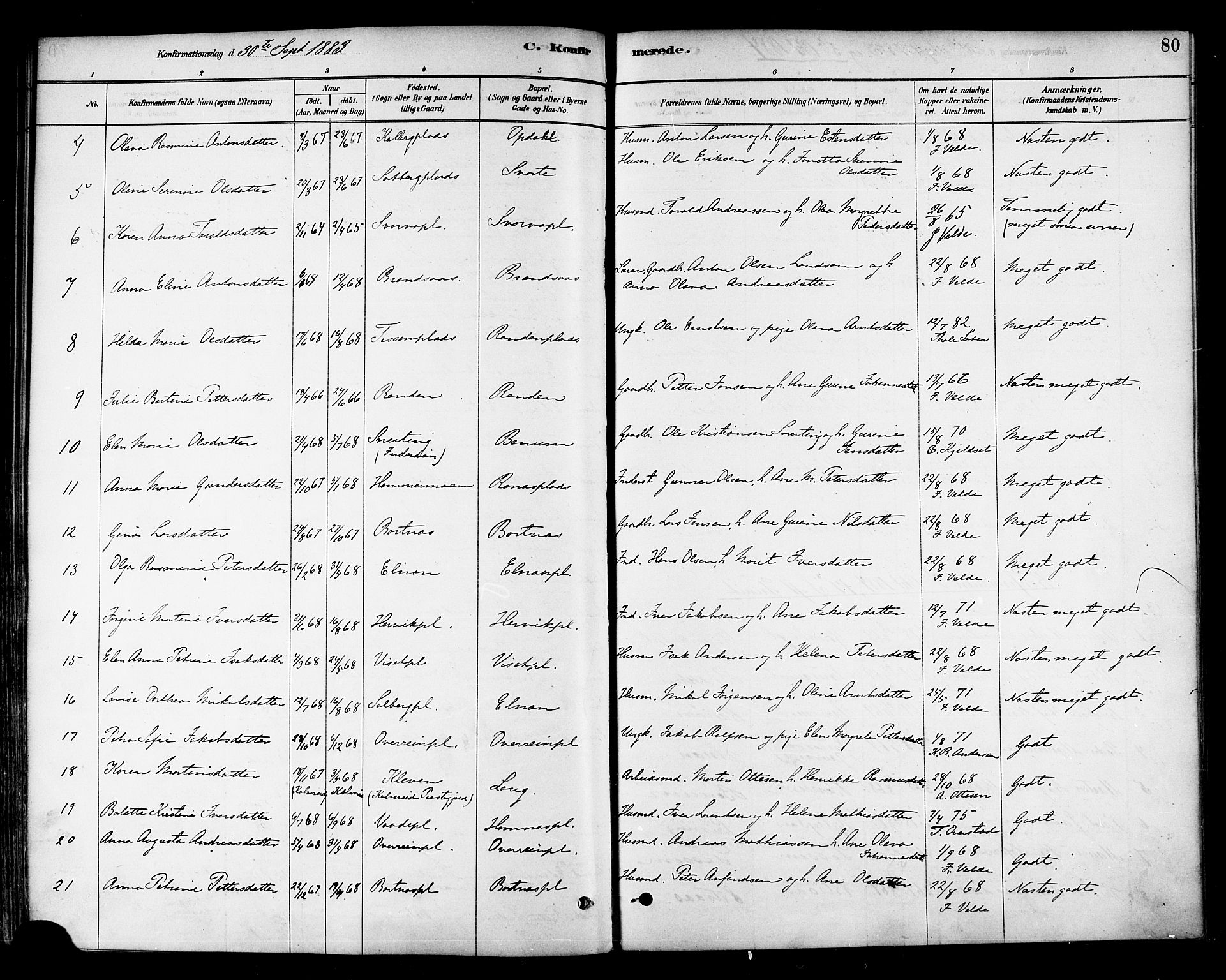Ministerialprotokoller, klokkerbøker og fødselsregistre - Nord-Trøndelag, SAT/A-1458/741/L0395: Parish register (official) no. 741A09, 1878-1888, p. 80