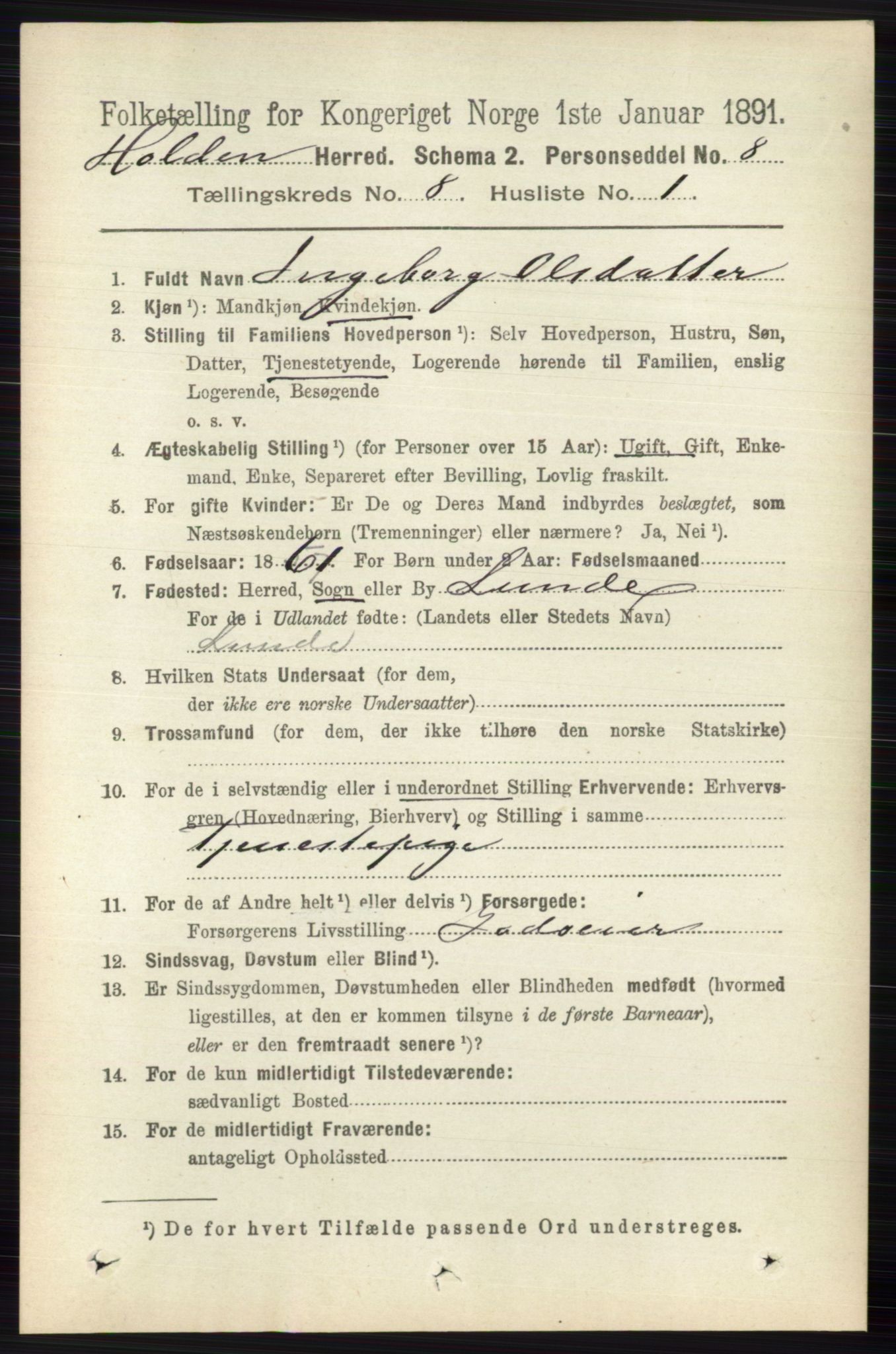 RA, 1891 census for 0819 Holla, 1891, p. 3657