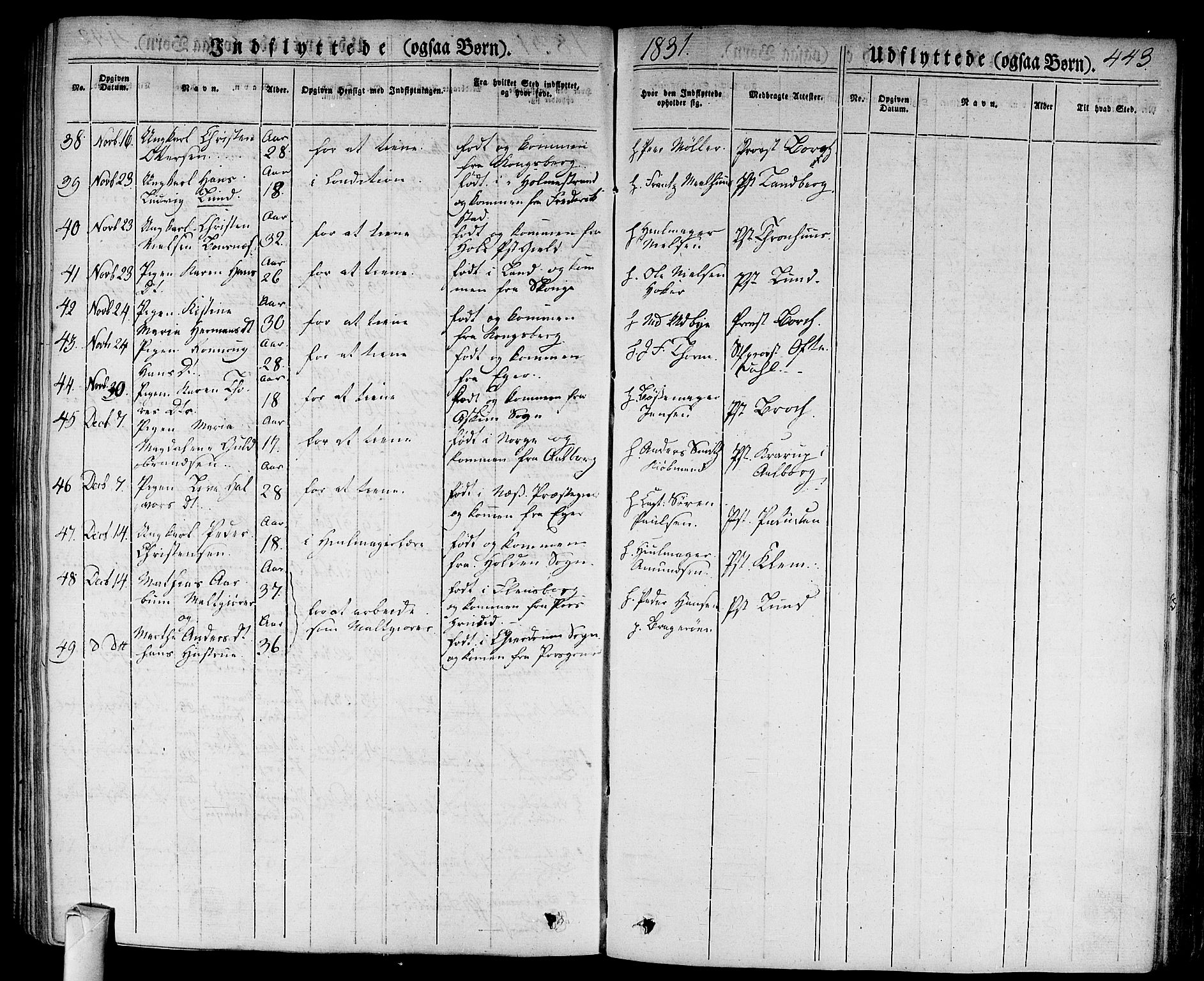 Bragernes kirkebøker, AV/SAKO-A-6/F/Fb/L0001: Parish register (official) no. II 1, 1830-1847, p. 443