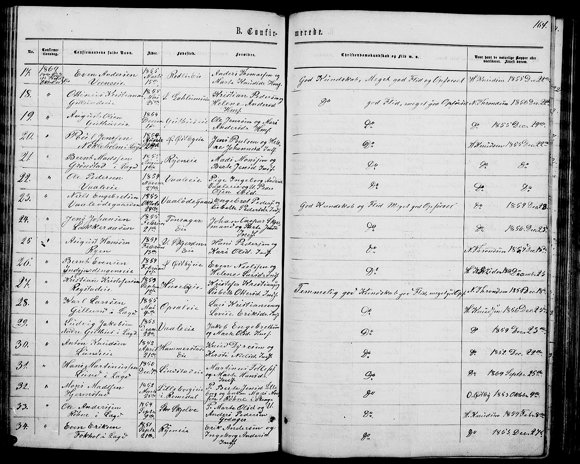 Stange prestekontor, AV/SAH-PREST-002/L/L0006: Parish register (copy) no. 6, 1864-1882, p. 164