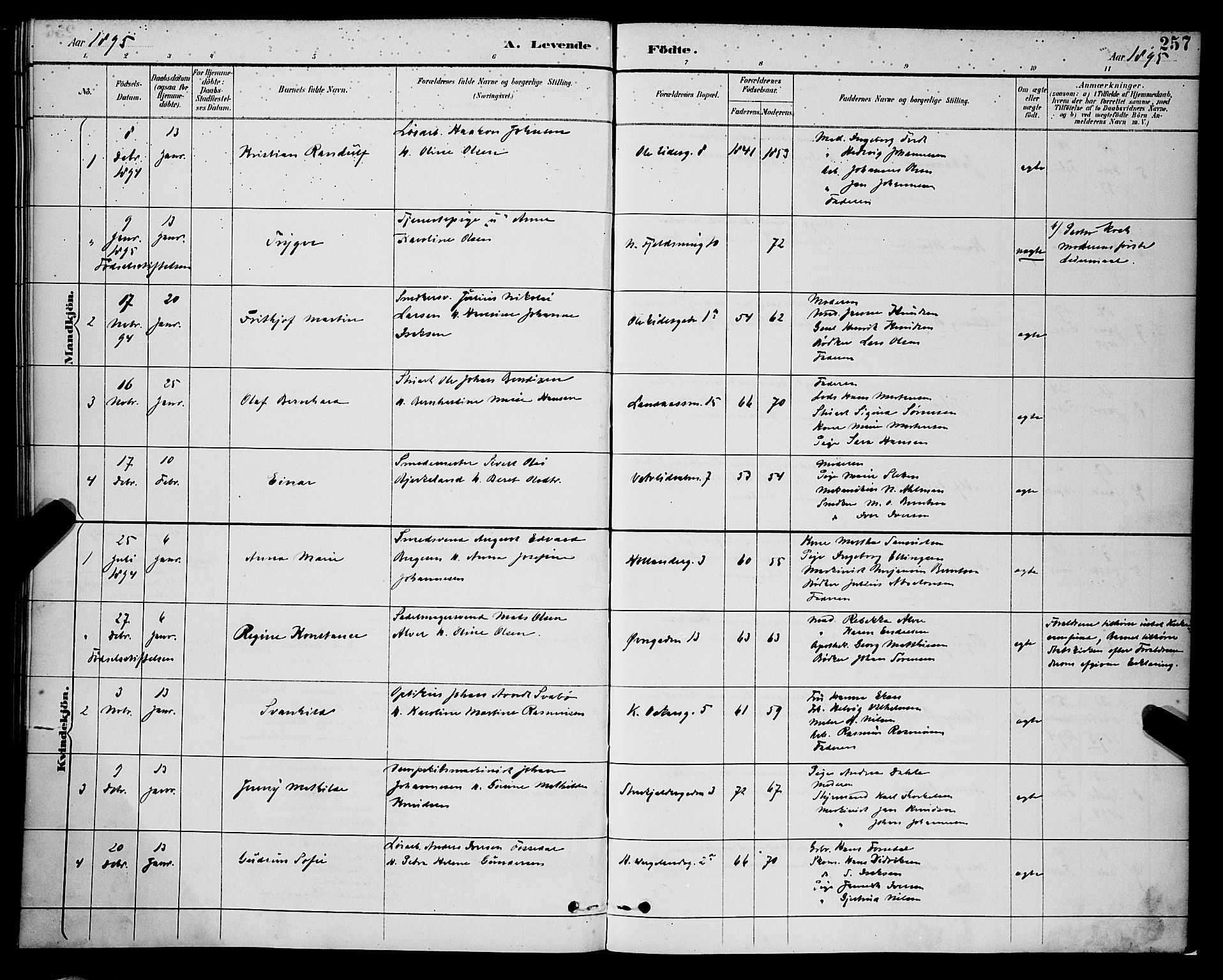Korskirken sokneprestembete, SAB/A-76101/H/Hab: Parish register (copy) no. B 9, 1887-1896, p. 257