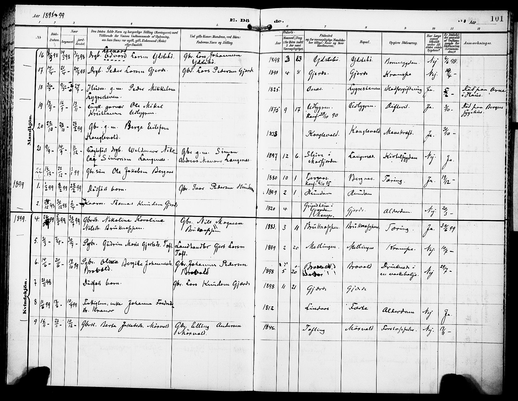 Lindås Sokneprestembete, AV/SAB-A-76701/H/Haa/Haae/L0002: Parish register (official) no. E 2, 1897-1912, p. 101