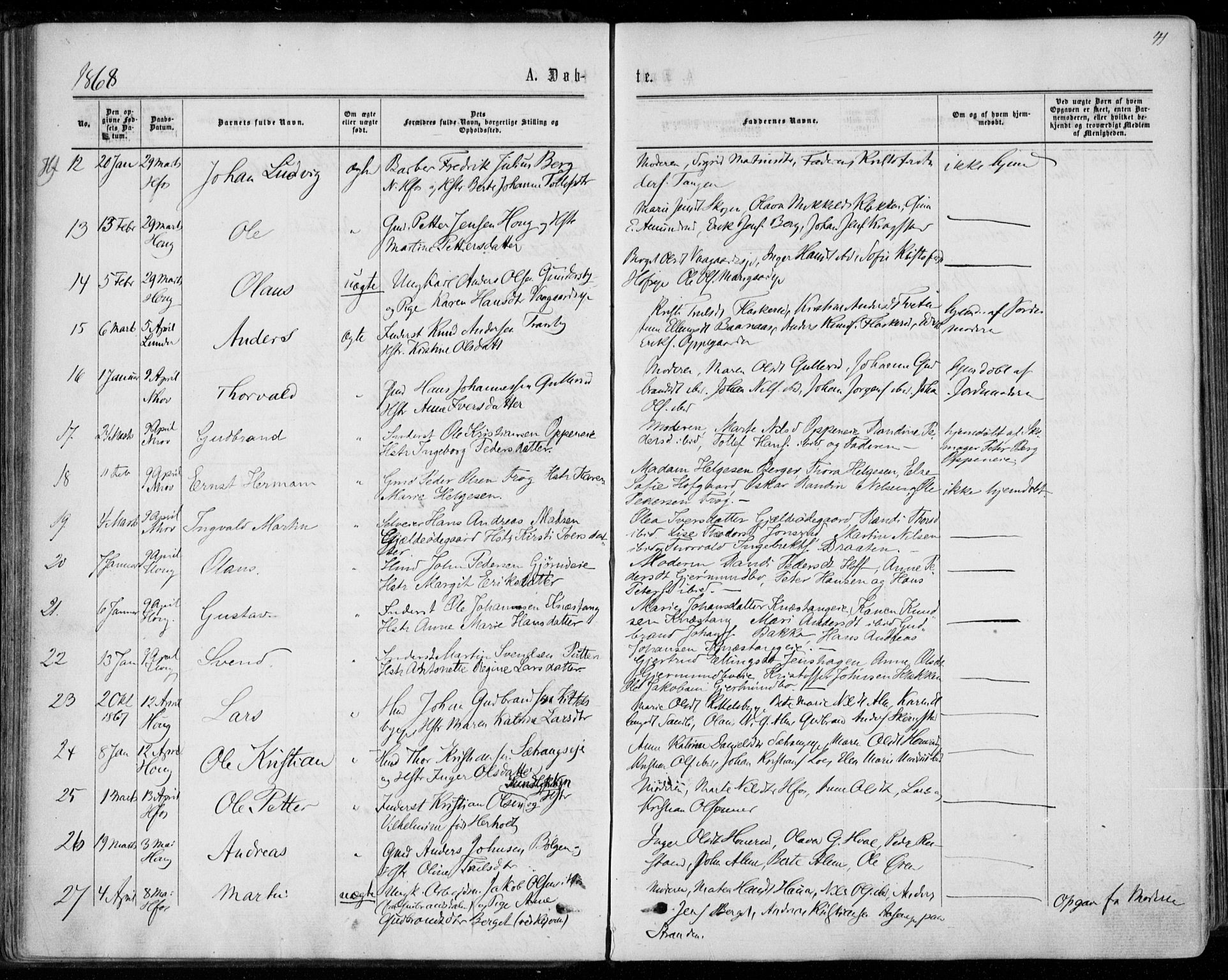 Norderhov kirkebøker, AV/SAKO-A-237/F/Fa/L0013: Parish register (official) no. 13, 1866-1874, p. 41