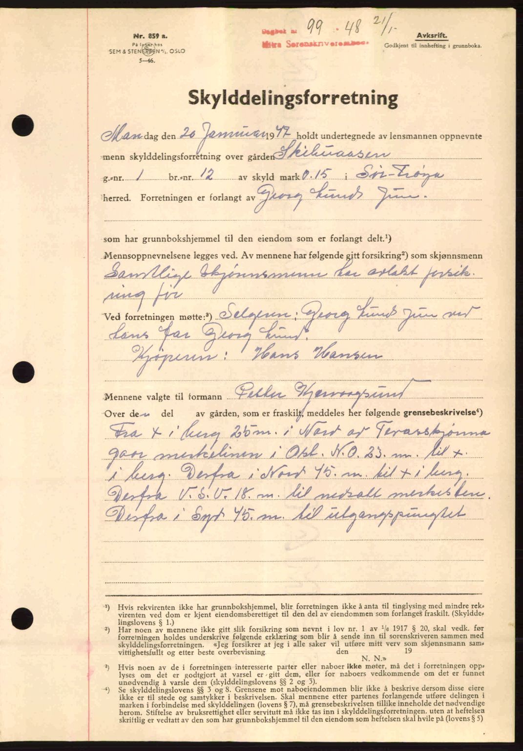 Hitra sorenskriveri, AV/SAT-A-0018/2/2C/2Ca: Mortgage book no. A5, 1947-1948, Diary no: : 99/1948