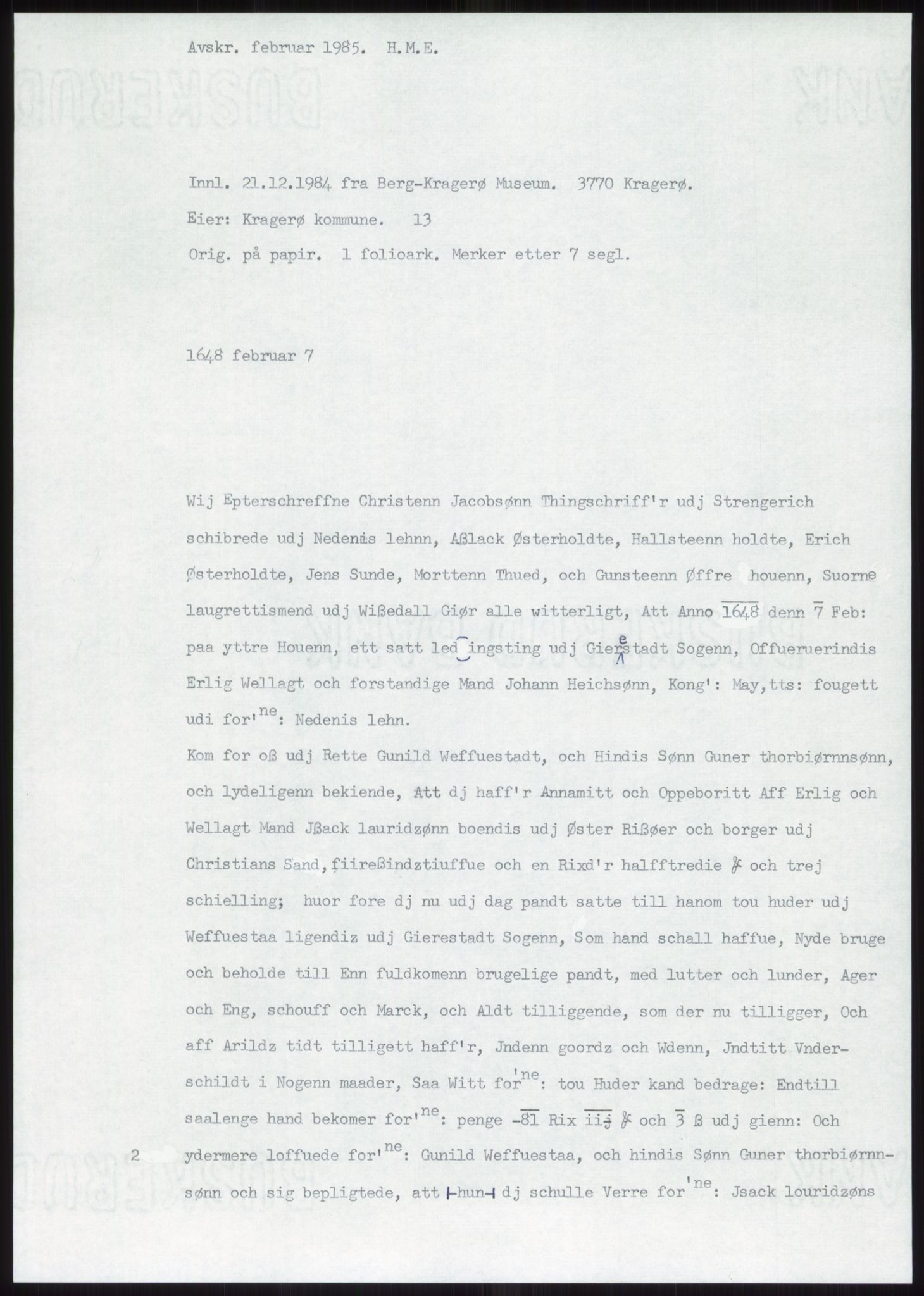 Samlinger til kildeutgivelse, Diplomavskriftsamlingen, RA/EA-4053/H/Ha, p. 1408