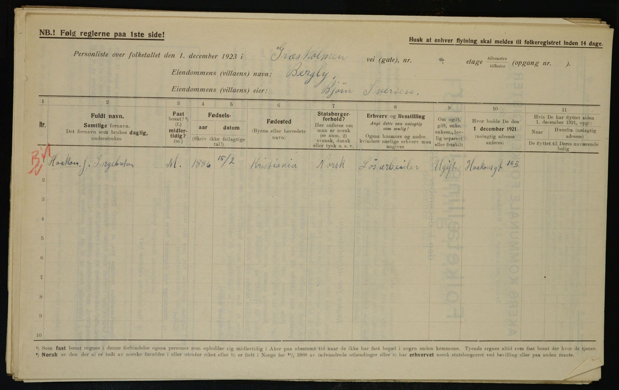 , Municipal Census 1923 for Aker, 1923, p. 39243