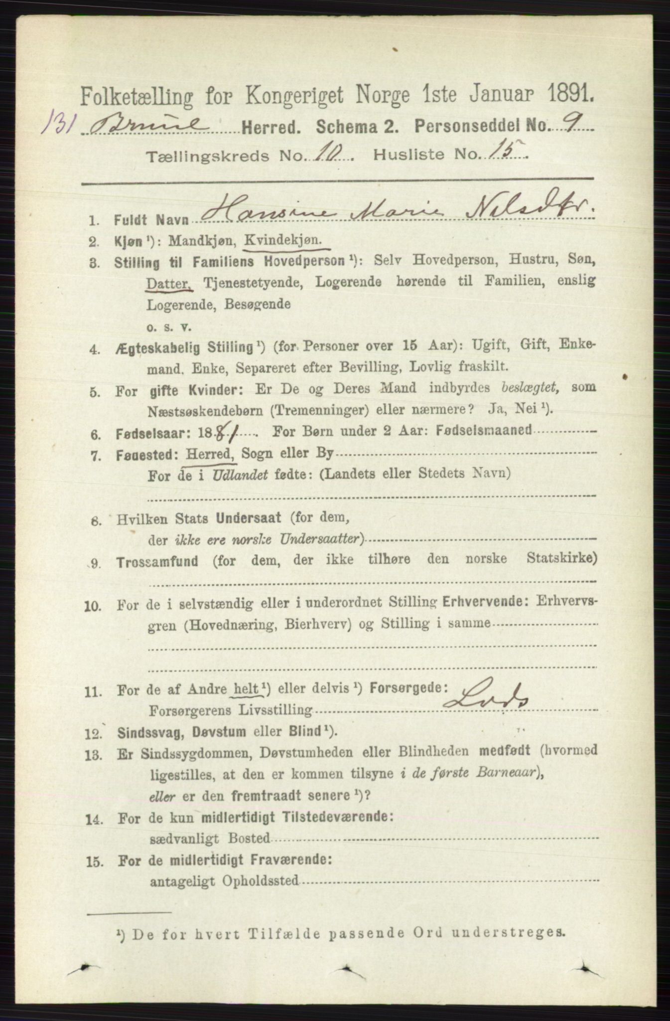 RA, 1891 census for 0726 Brunlanes, 1891, p. 4875