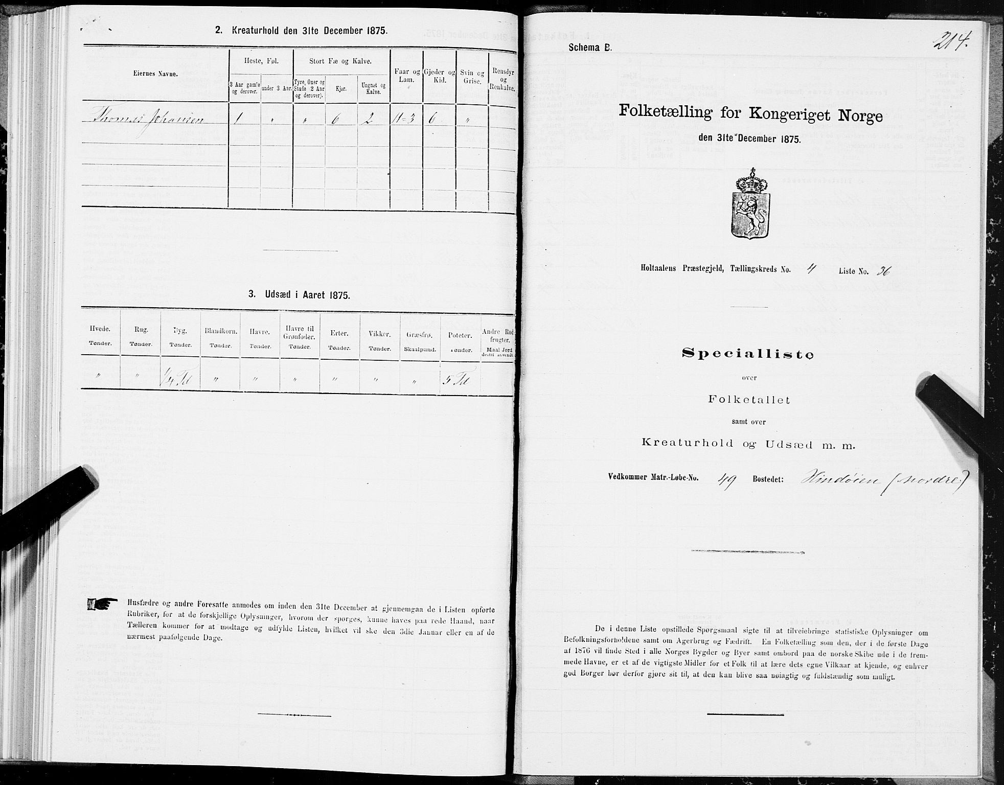 SAT, 1875 census for 1645P Haltdalen, 1875, p. 3214