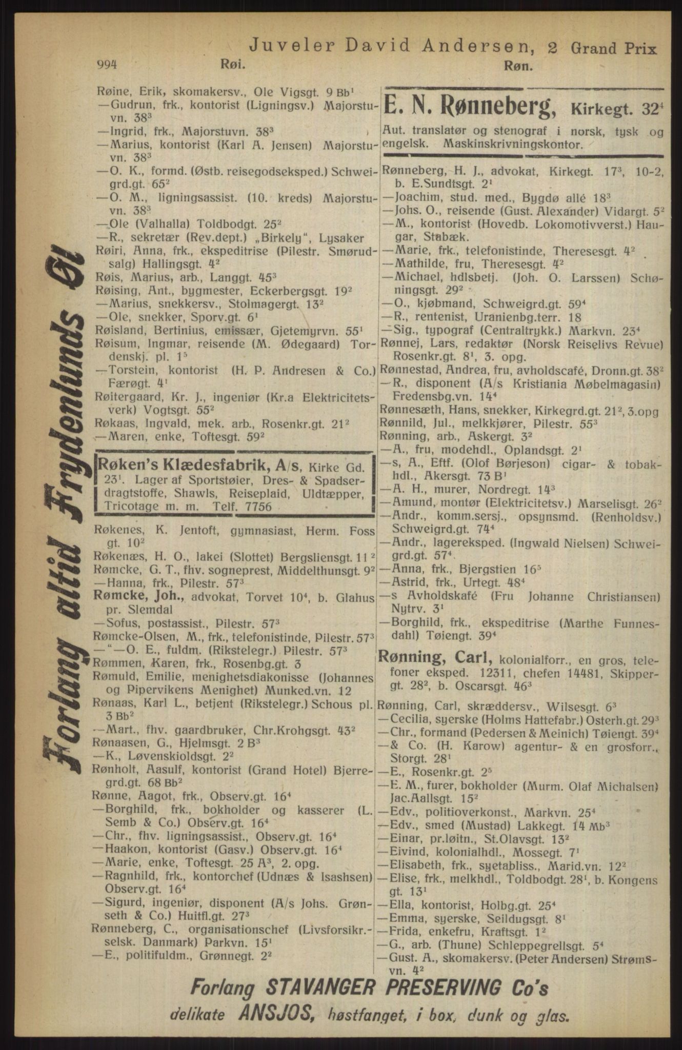 Kristiania/Oslo adressebok, PUBL/-, 1914, p. 994