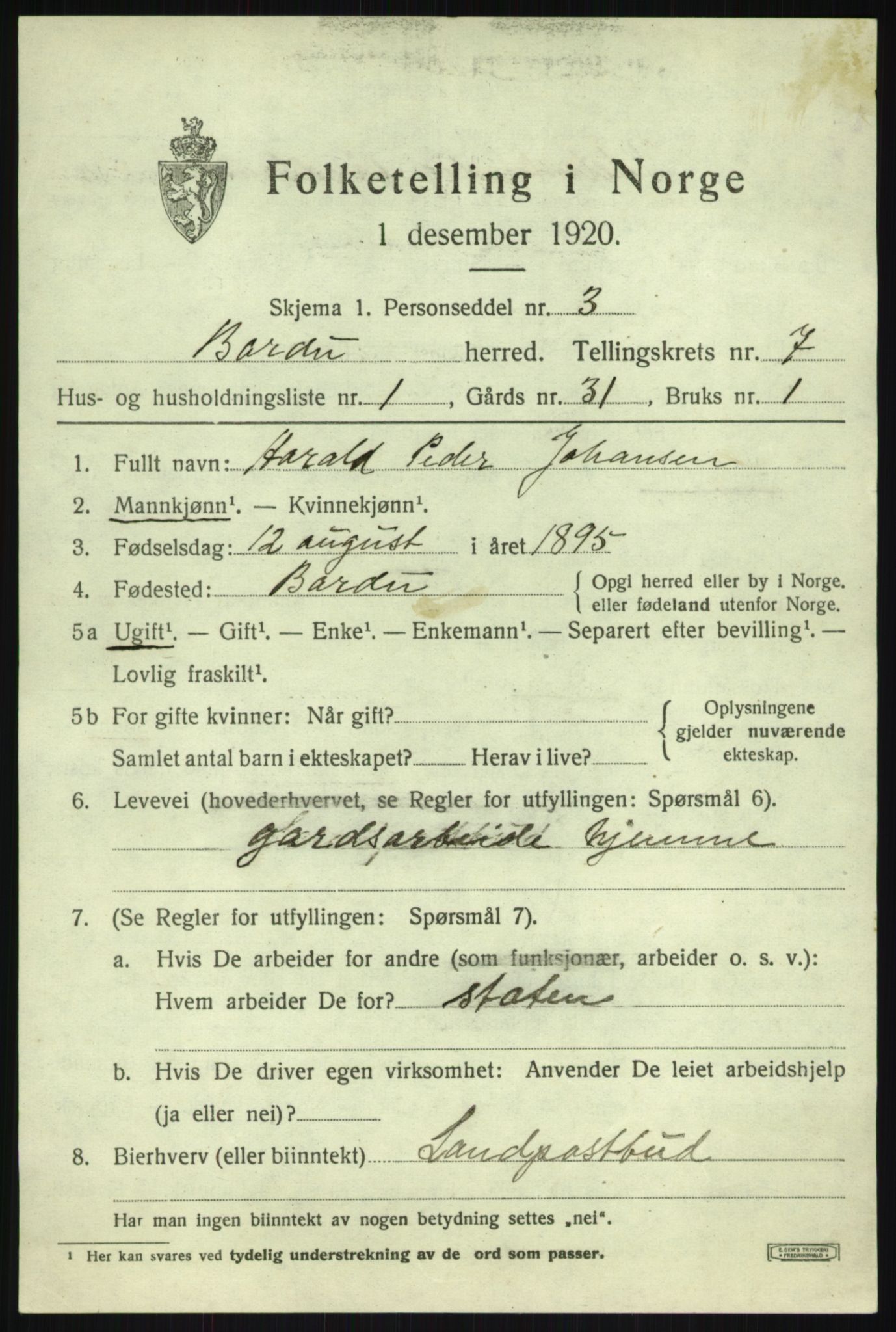 SATØ, 1920 census for Bardu, 1920, p. 2729