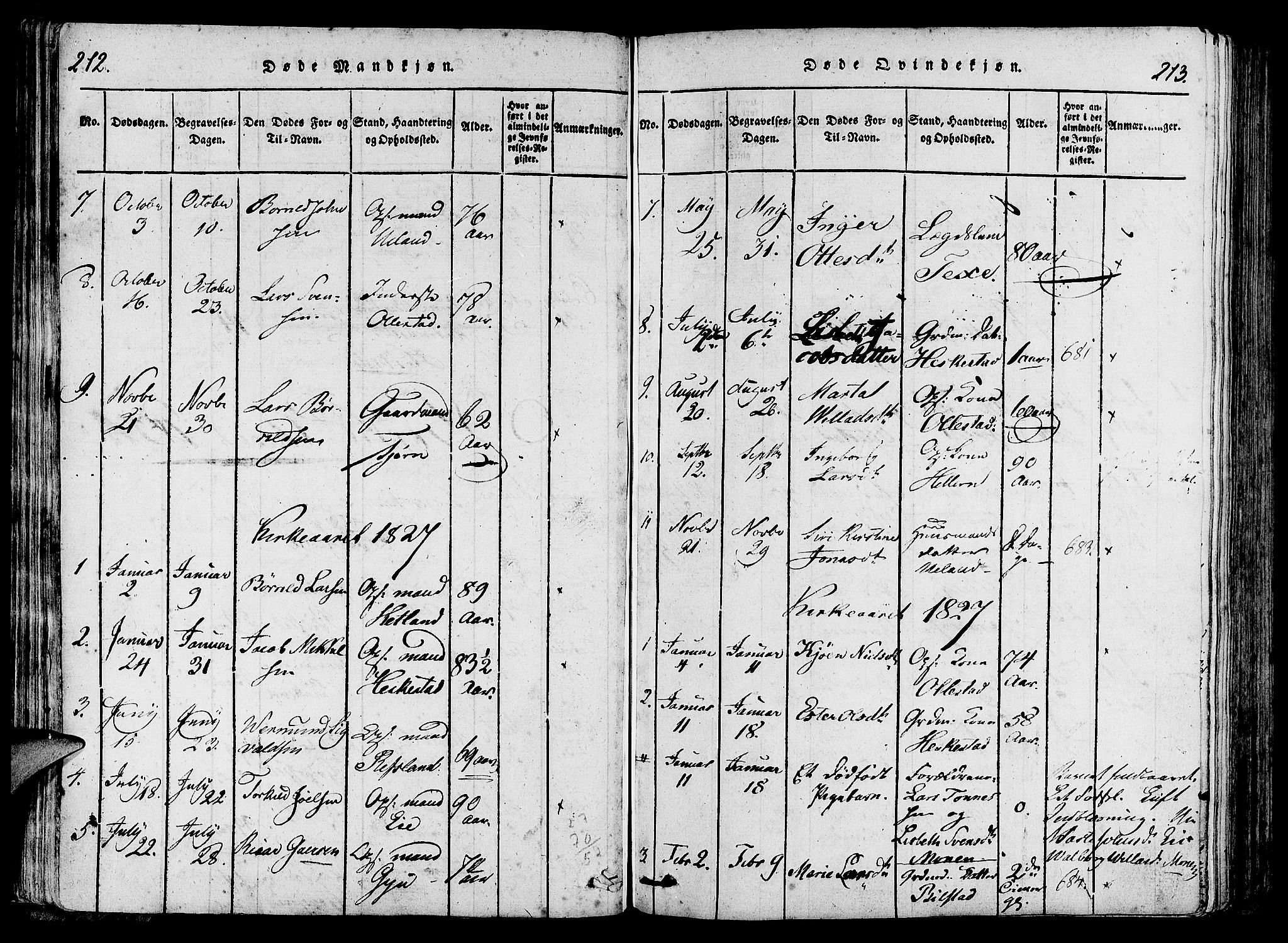 Lund sokneprestkontor, SAST/A-101809/S06/L0006: Parish register (official) no. A 6, 1816-1839, p. 212-213