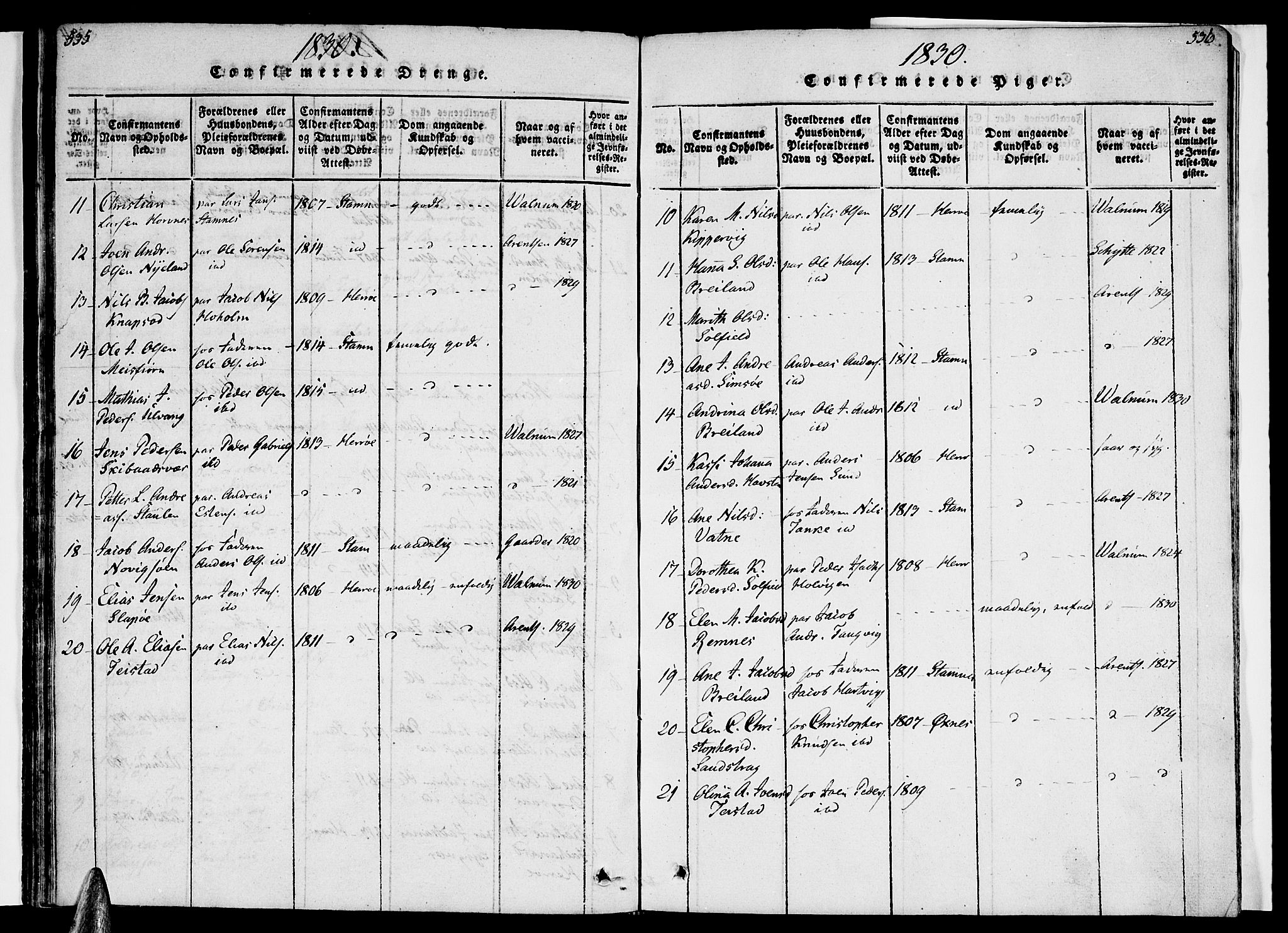 Ministerialprotokoller, klokkerbøker og fødselsregistre - Nordland, SAT/A-1459/830/L0445: Parish register (official) no. 830A09, 1820-1830, p. 535-536