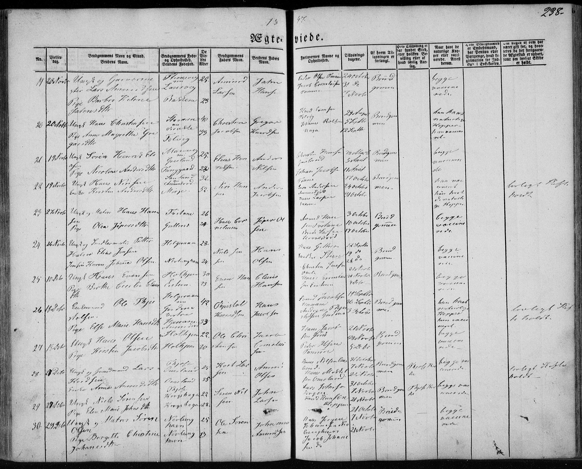 Brunlanes kirkebøker, AV/SAKO-A-342/F/Fa/L0004: Parish register (official) no. I 4, 1846-1862, p. 238