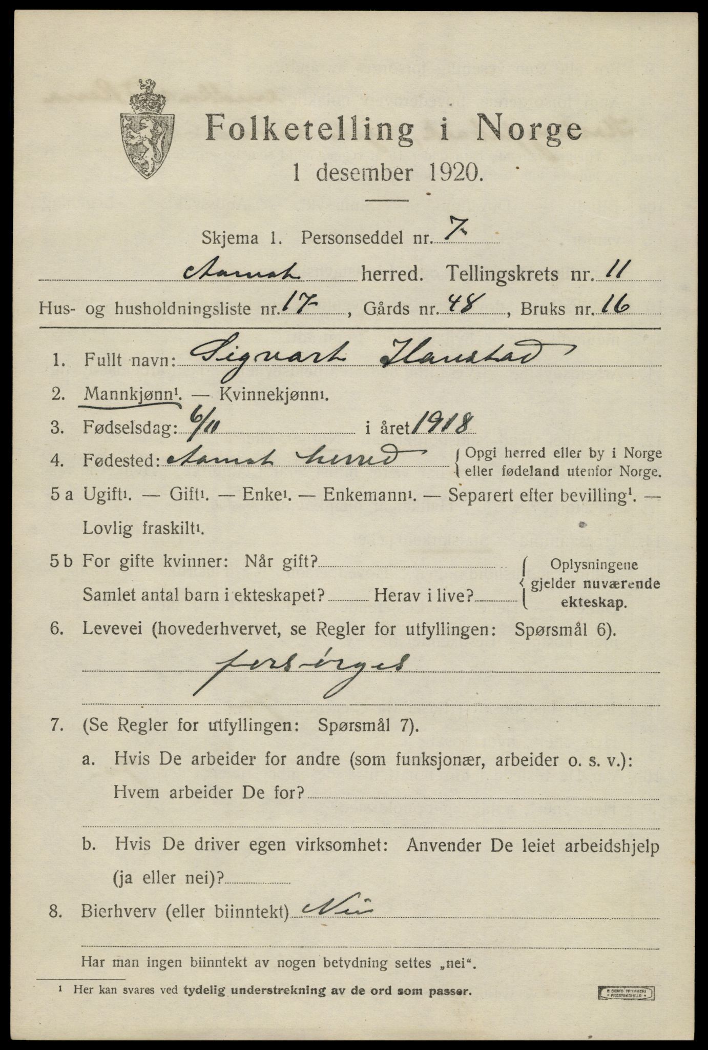 SAH, 1920 census for Åmot, 1920, p. 9585