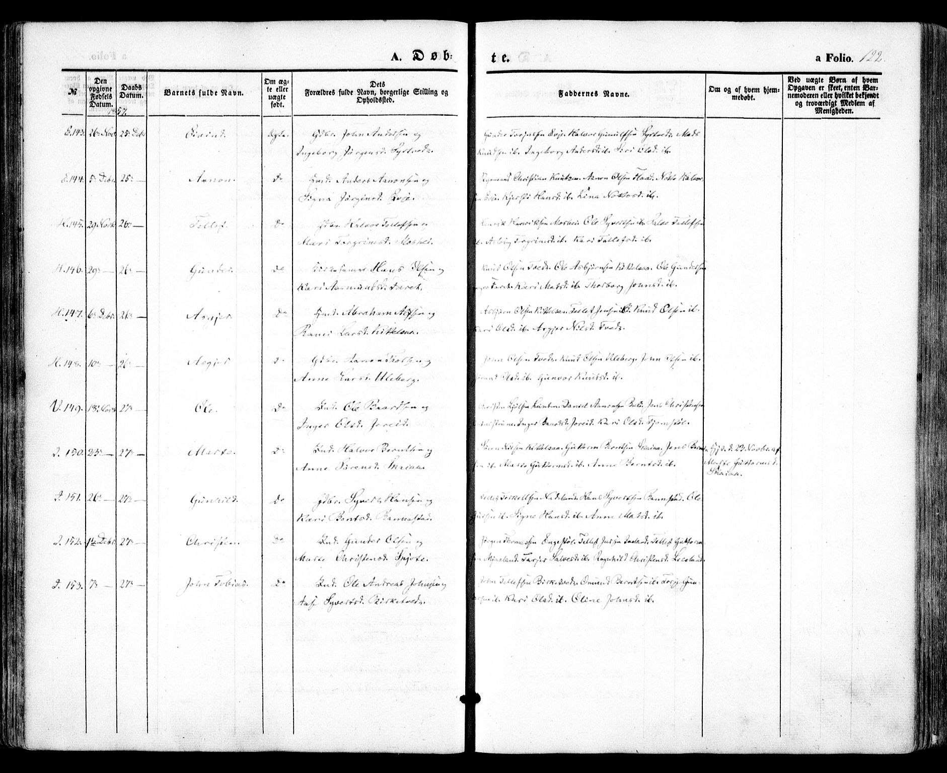 Evje sokneprestkontor, AV/SAK-1111-0008/F/Fa/Faa/L0005: Parish register (official) no. A 5, 1843-1865, p. 122