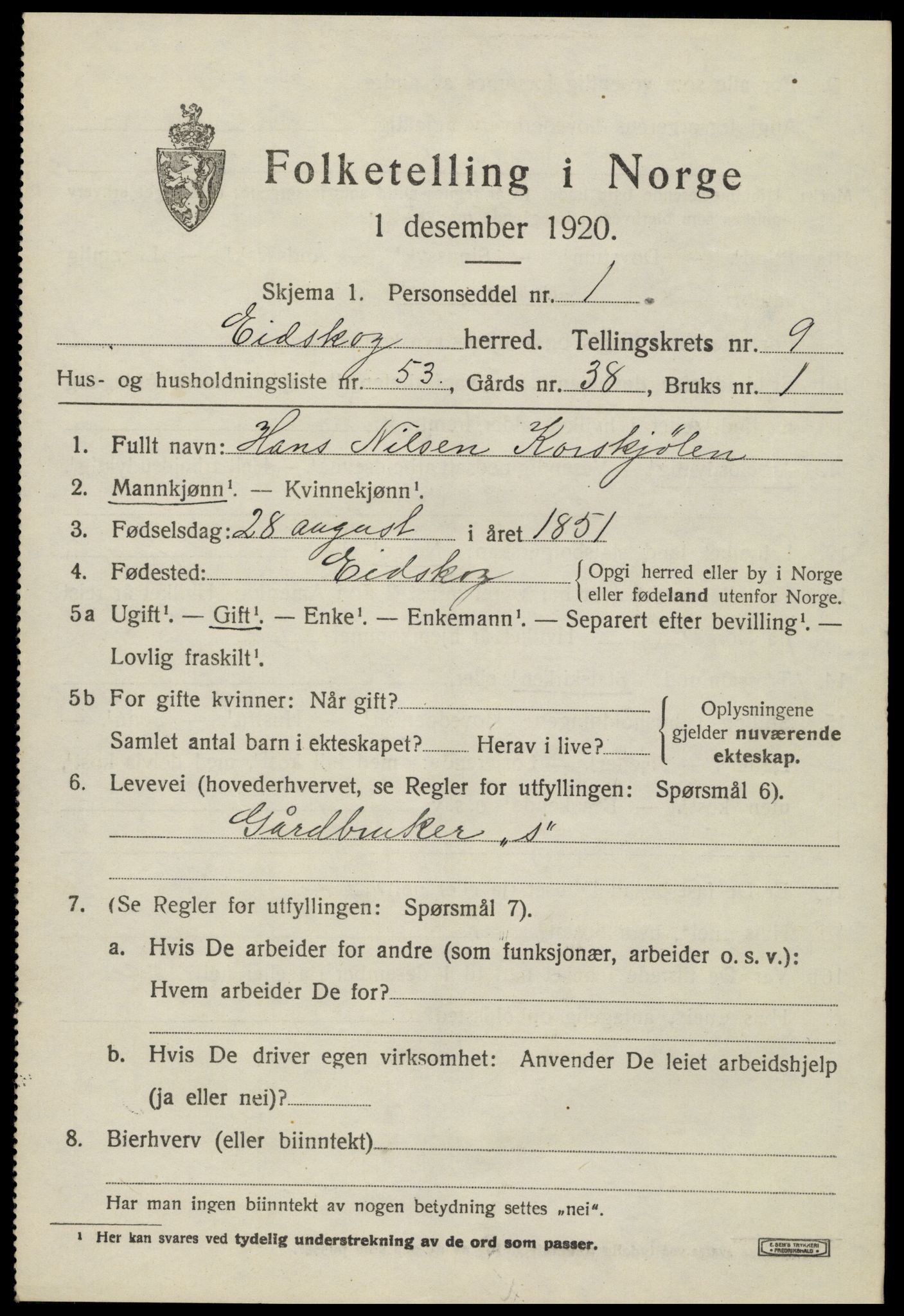 SAH, 1920 census for Eidskog, 1920, p. 10765