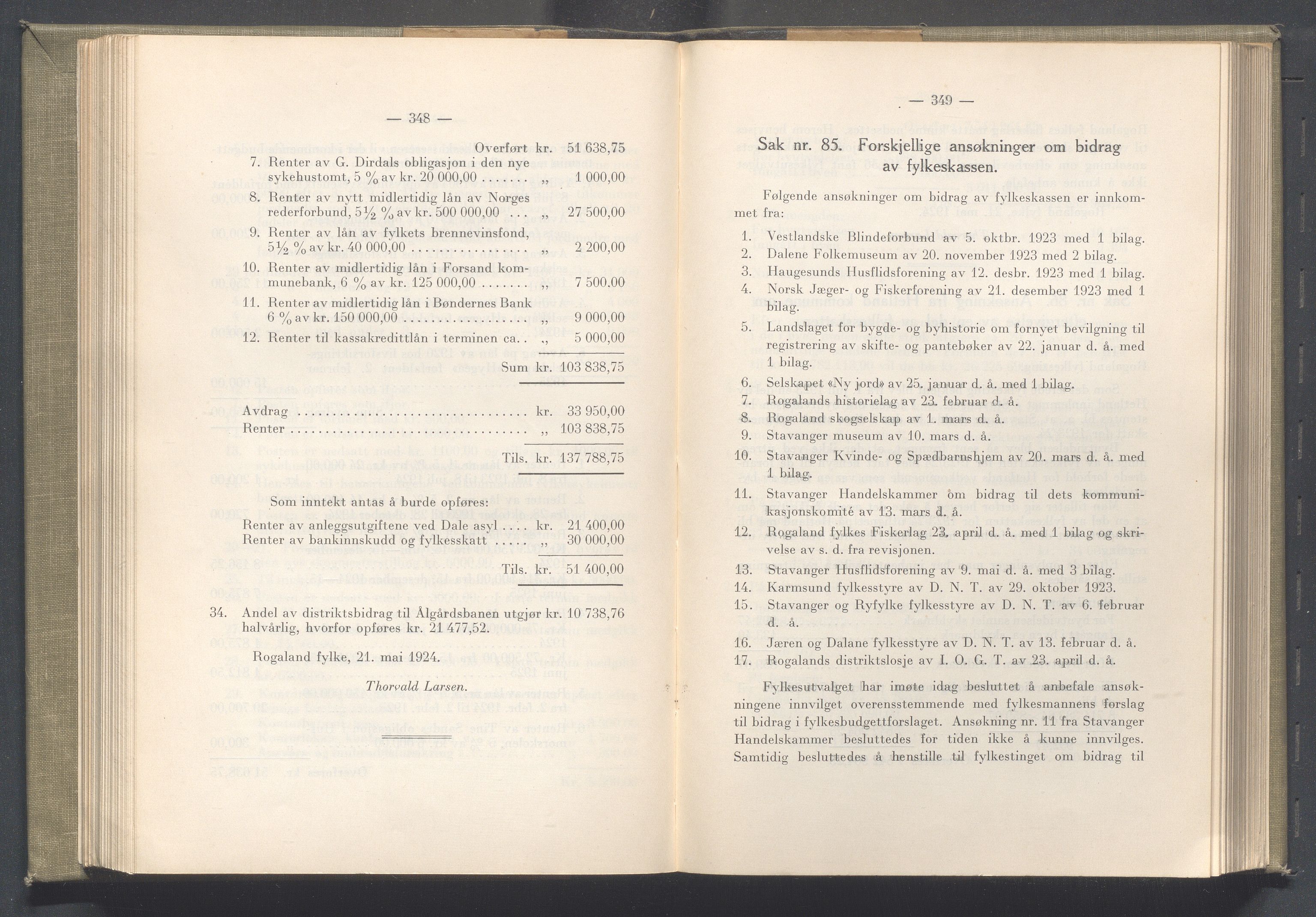 Rogaland fylkeskommune - Fylkesrådmannen , IKAR/A-900/A/Aa/Aaa/L0043: Møtebok , 1924, p. 348-349