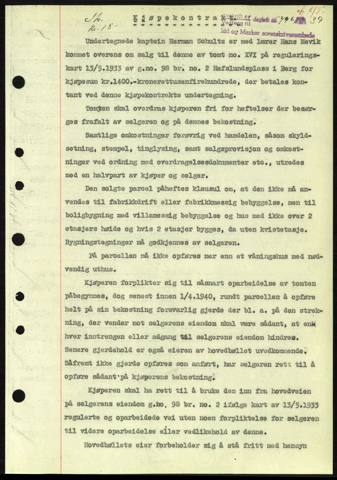 Idd og Marker sorenskriveri, AV/SAO-A-10283/G/Gb/Gbb/L0003: Mortgage book no. A3, 1938-1939, Diary no: : 446/1939