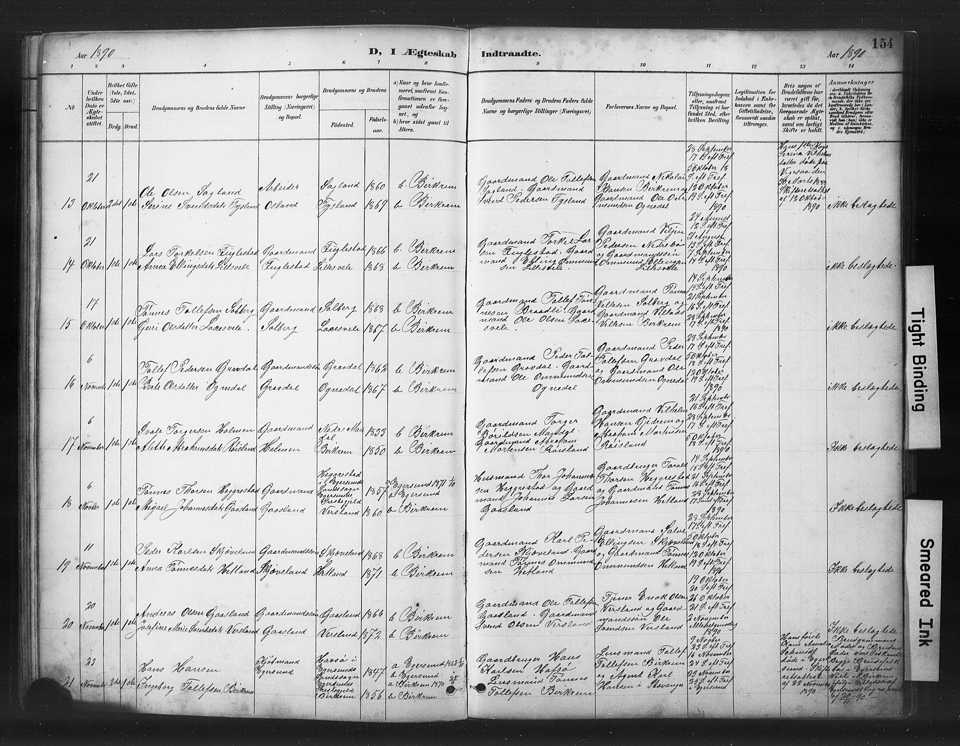 Helleland sokneprestkontor, SAST/A-101810: Parish register (copy) no. B 5, 1887-1908, p. 154
