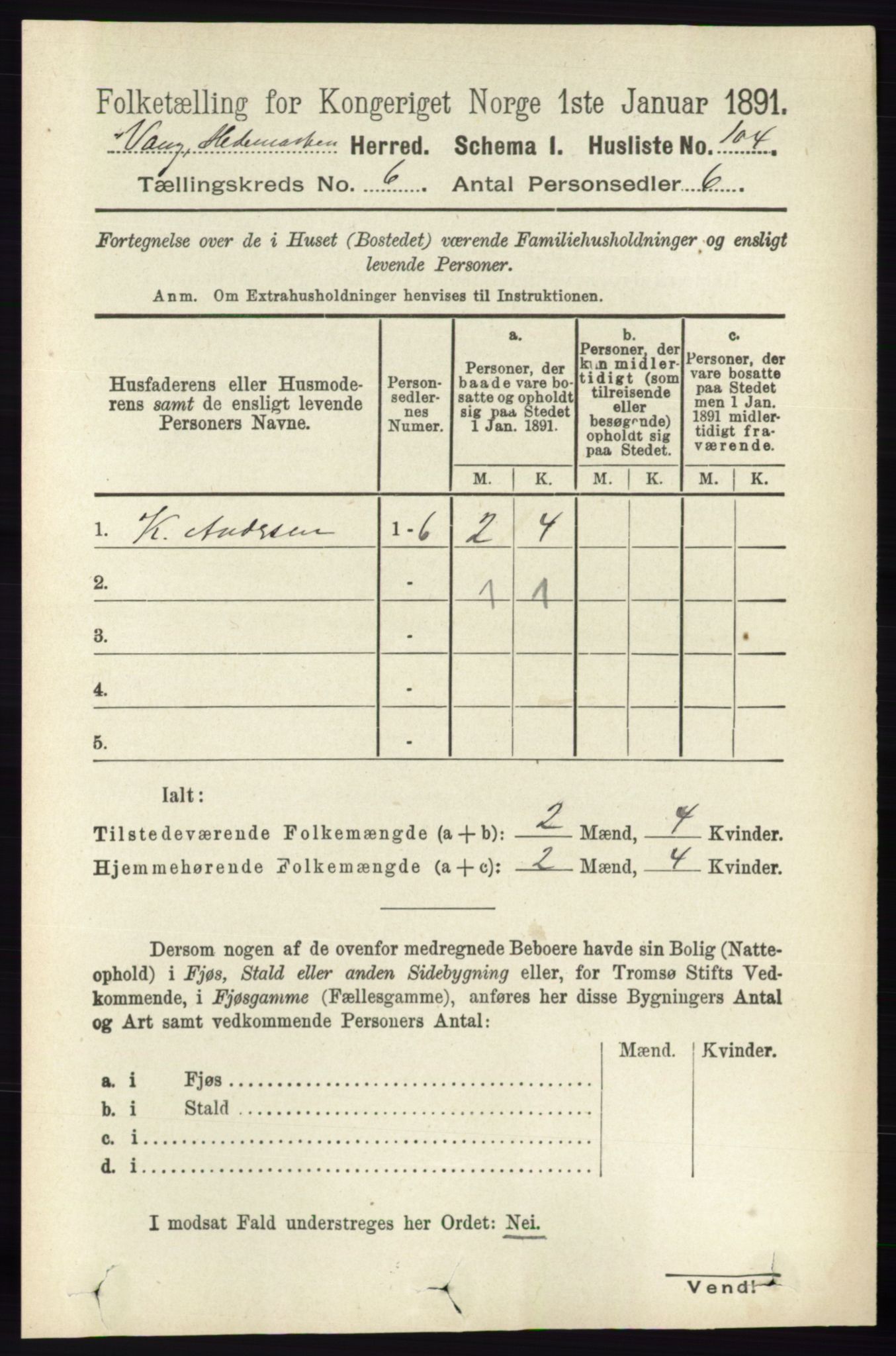 RA, 1891 census for 0414 Vang, 1891, p. 4273