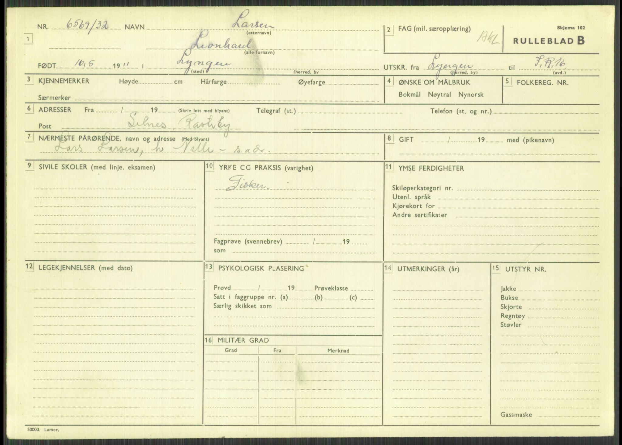 Forsvaret, Troms infanteriregiment nr. 16, AV/RA-RAFA-3146/P/Pa/L0016: Rulleblad for regimentets menige mannskaper, årsklasse 1932, 1932, p. 949