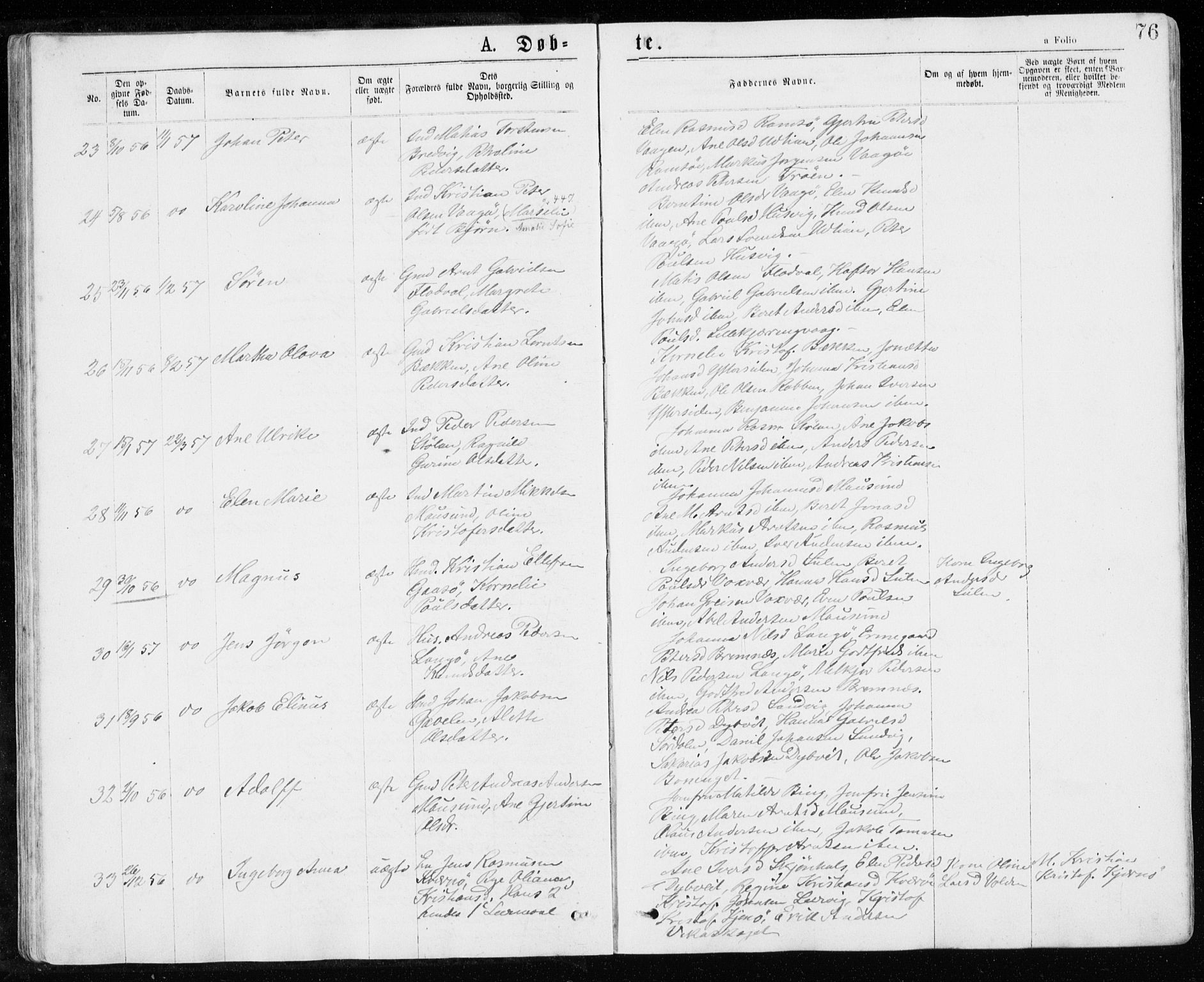 Ministerialprotokoller, klokkerbøker og fødselsregistre - Sør-Trøndelag, AV/SAT-A-1456/640/L0576: Parish register (official) no. 640A01, 1846-1876, p. 76