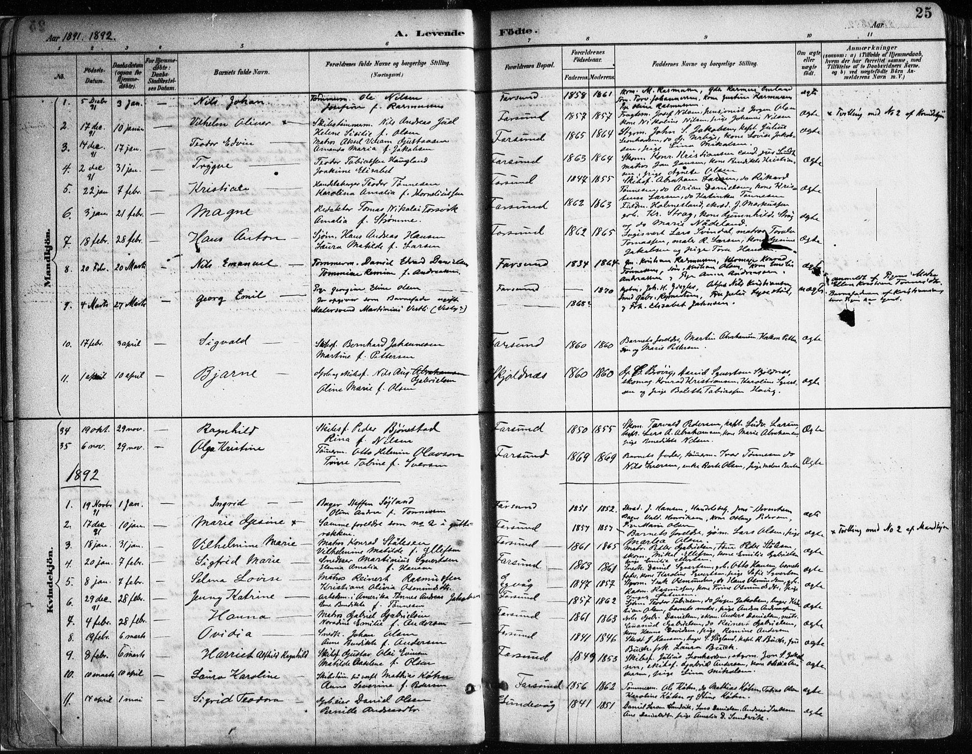 Farsund sokneprestkontor, SAK/1111-0009/F/Fa/L0006: Parish register (official) no. A 6, 1887-1920, p. 25