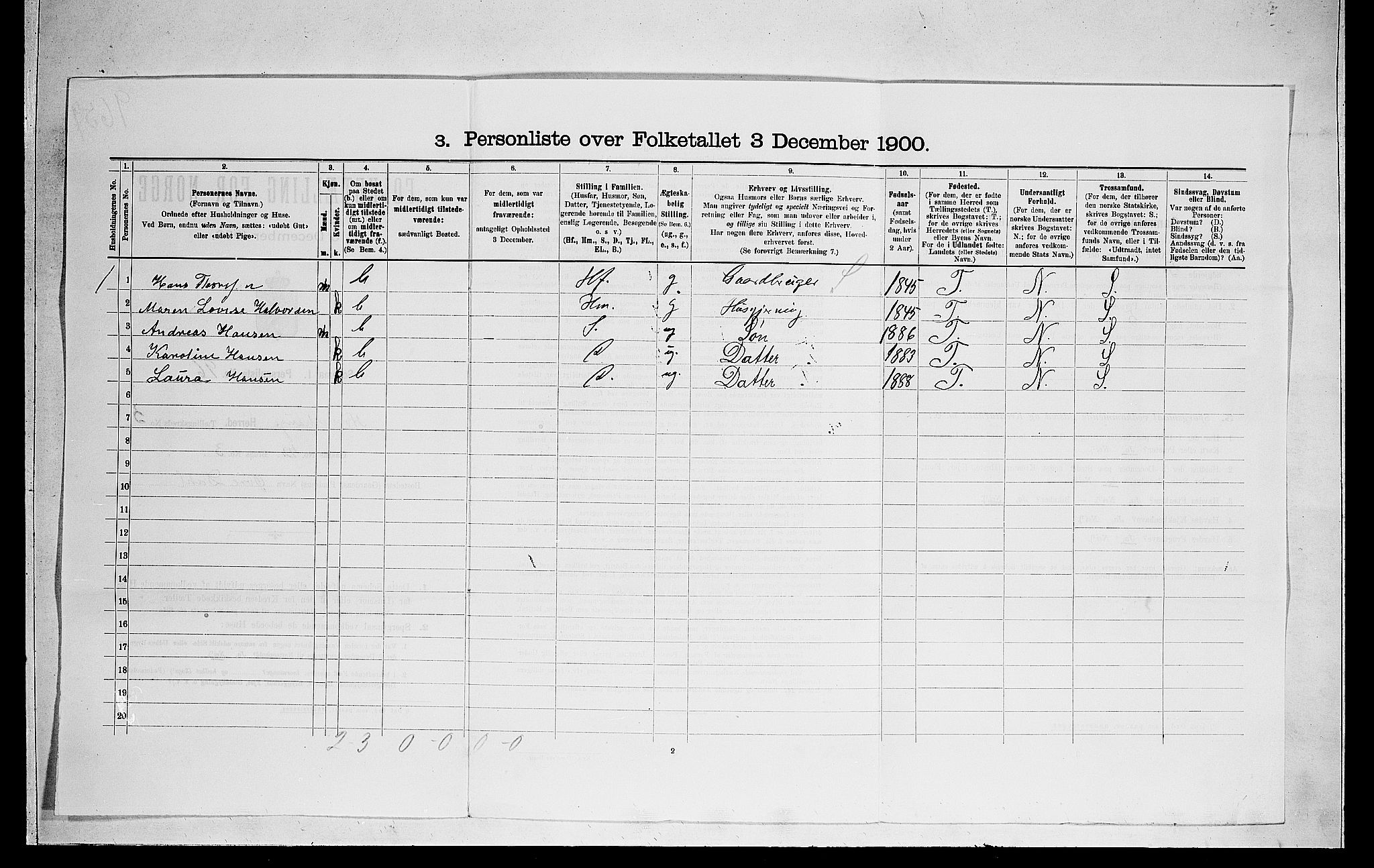 RA, 1900 census for Norderhov, 1900, p. 832