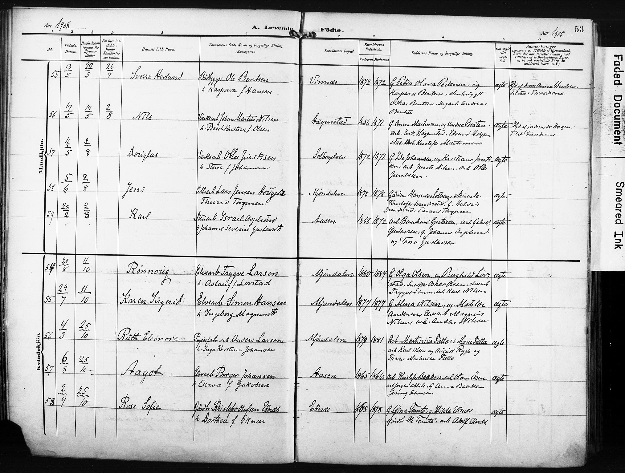 Nedre Eiker kirkebøker, SAKO/A-612/F/Fa/L0006: Parish register (official) no. 6, 1906-1912, p. 53