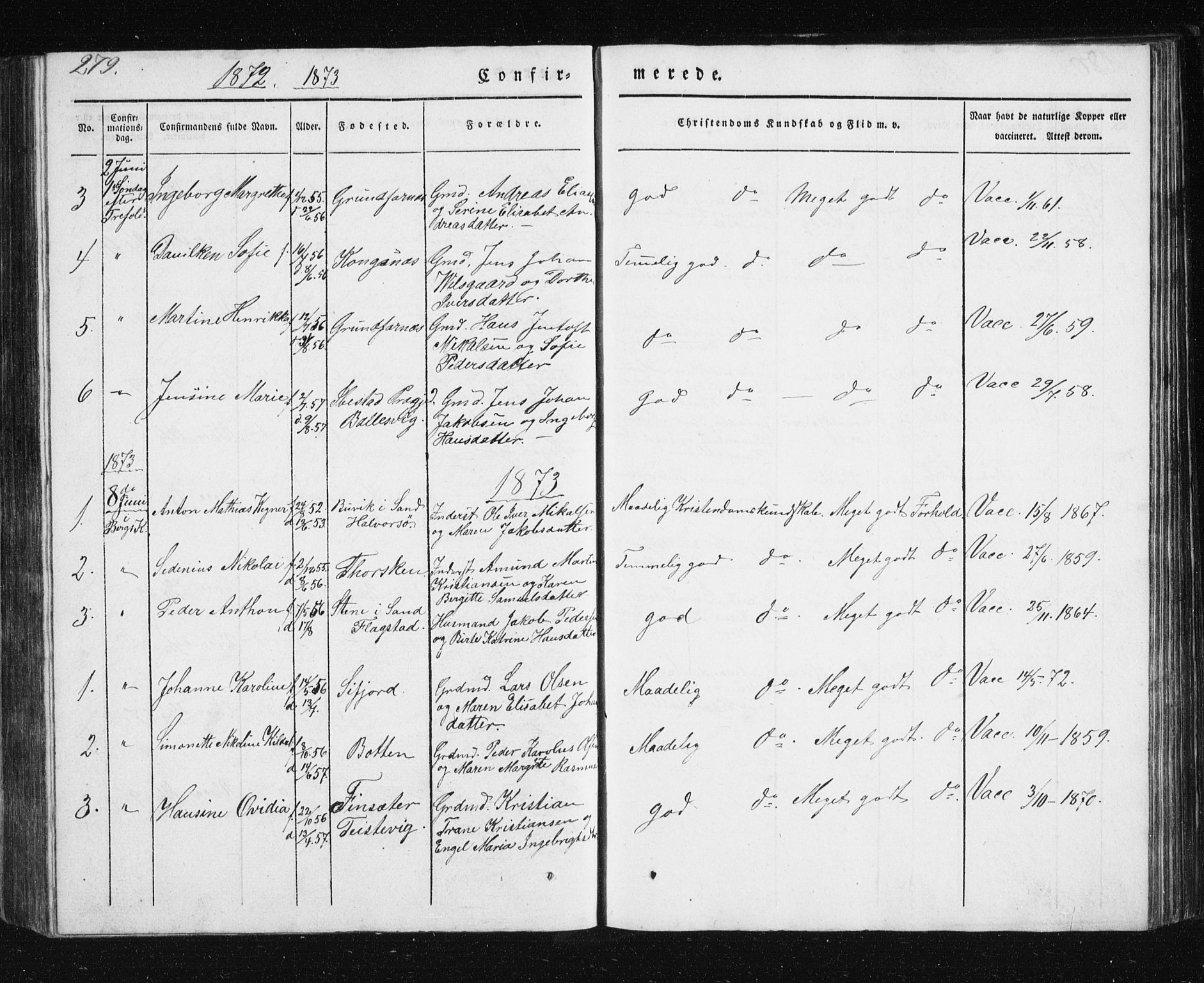 Berg sokneprestkontor, SATØ/S-1318/G/Ga/Gab/L0011klokker: Parish register (copy) no. 11, 1833-1878, p. 279