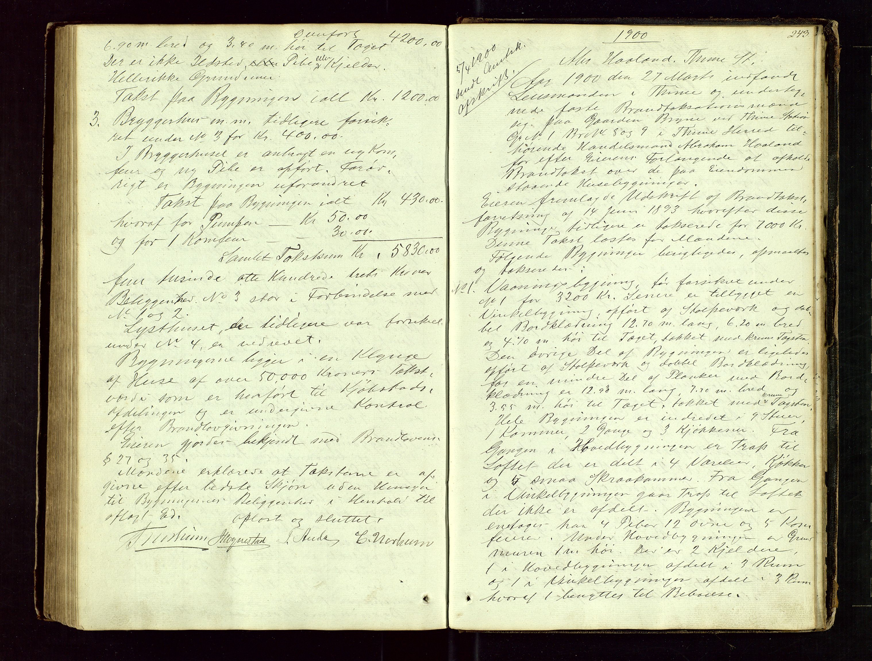 Time lensmannskontor, AV/SAST-A-100420/Goa/L0001: "Brandtaxations-Protocol for Houglands Thinglaug", 1846-1904, p. 242b-243a