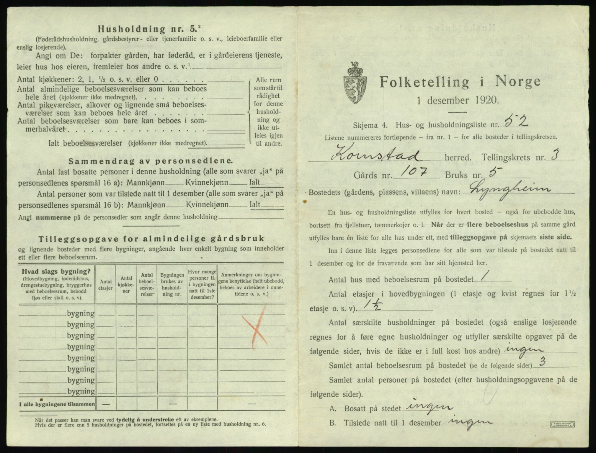 SAT, 1920 census for Kornstad, 1920, p. 315