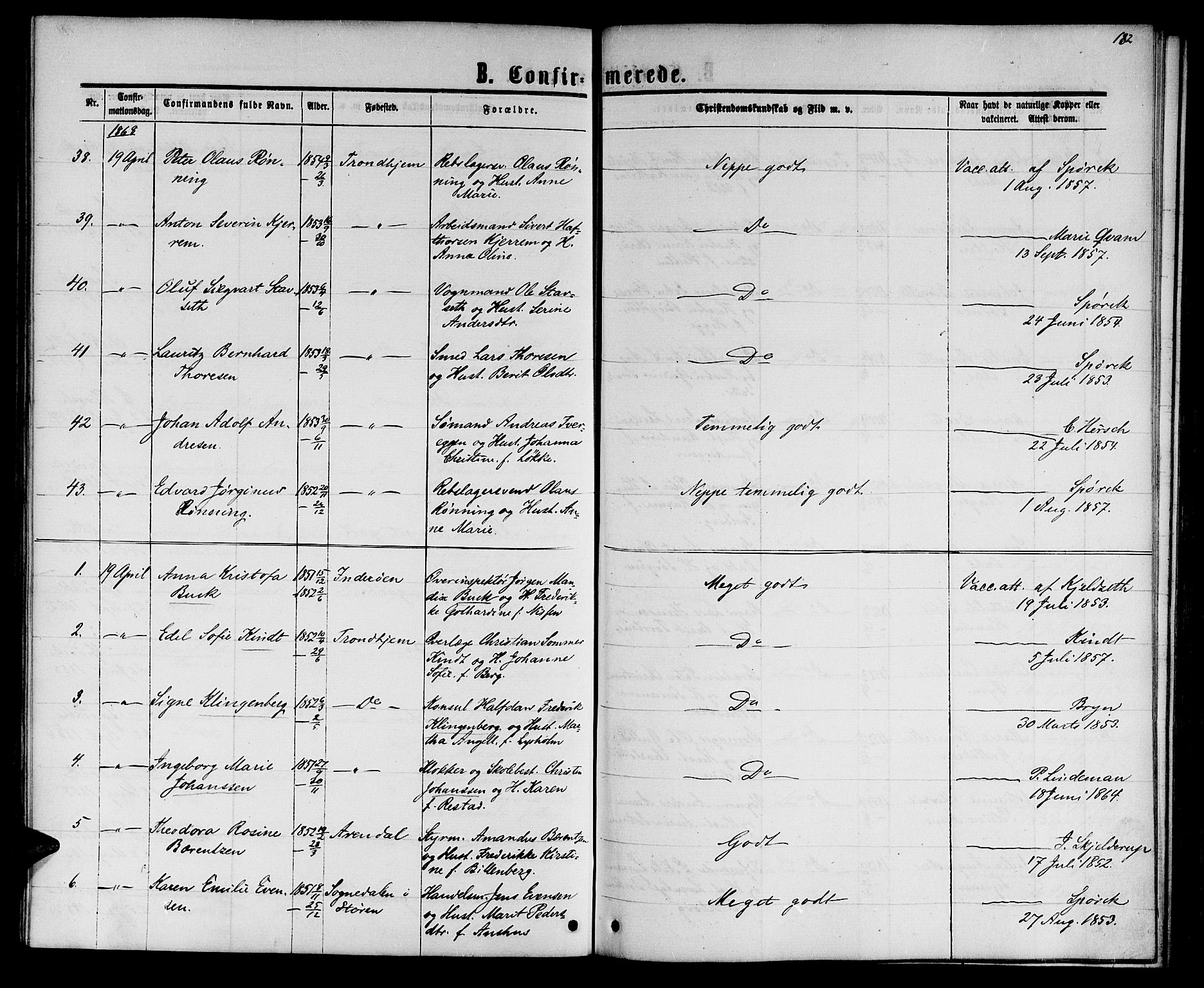 Ministerialprotokoller, klokkerbøker og fødselsregistre - Sør-Trøndelag, AV/SAT-A-1456/601/L0087: Parish register (copy) no. 601C05, 1864-1881, p. 182