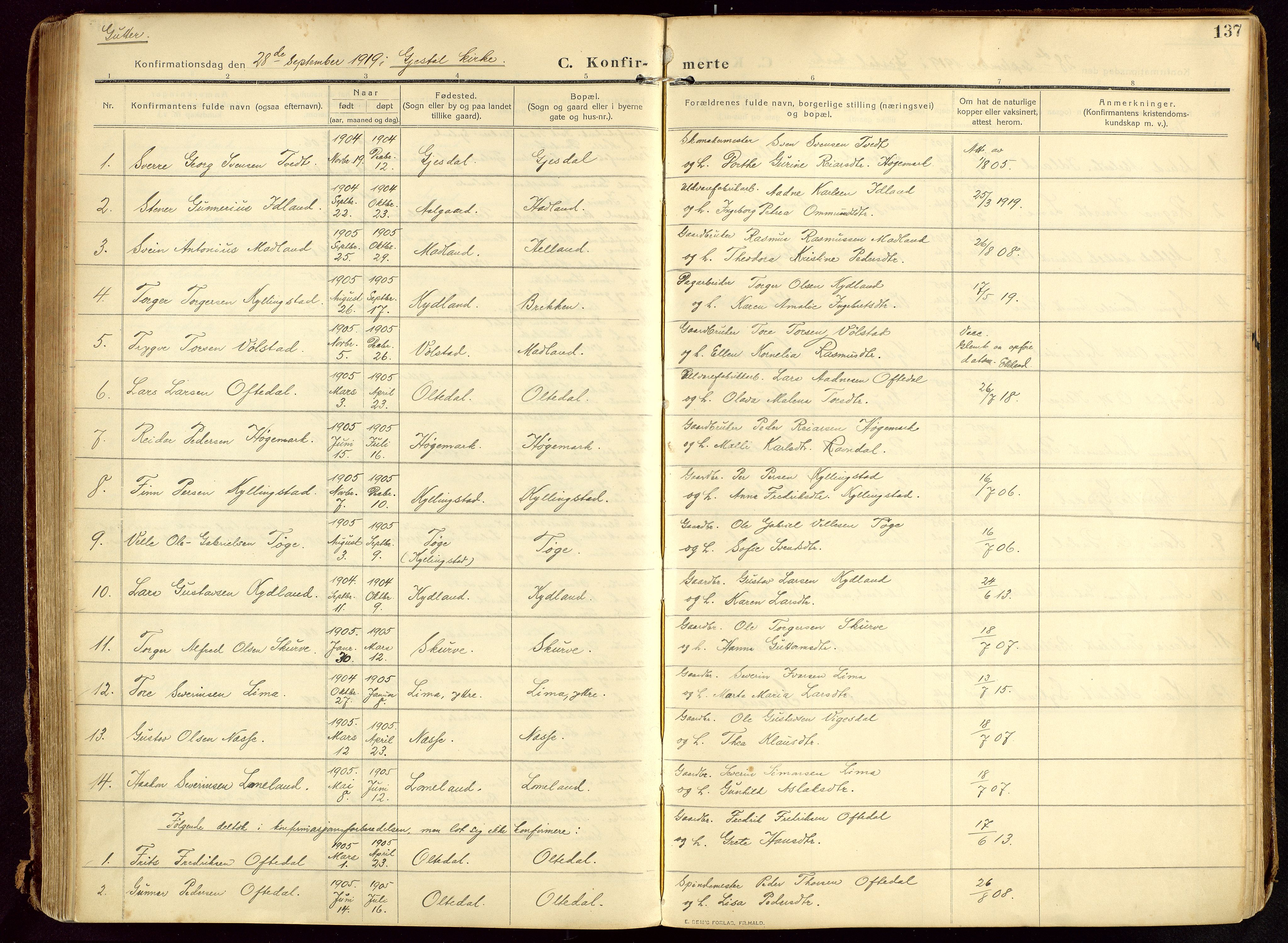 Lye sokneprestkontor, SAST/A-101794/002/B/L0001: Parish register (official) no. A 13, 1910-1925, p. 137