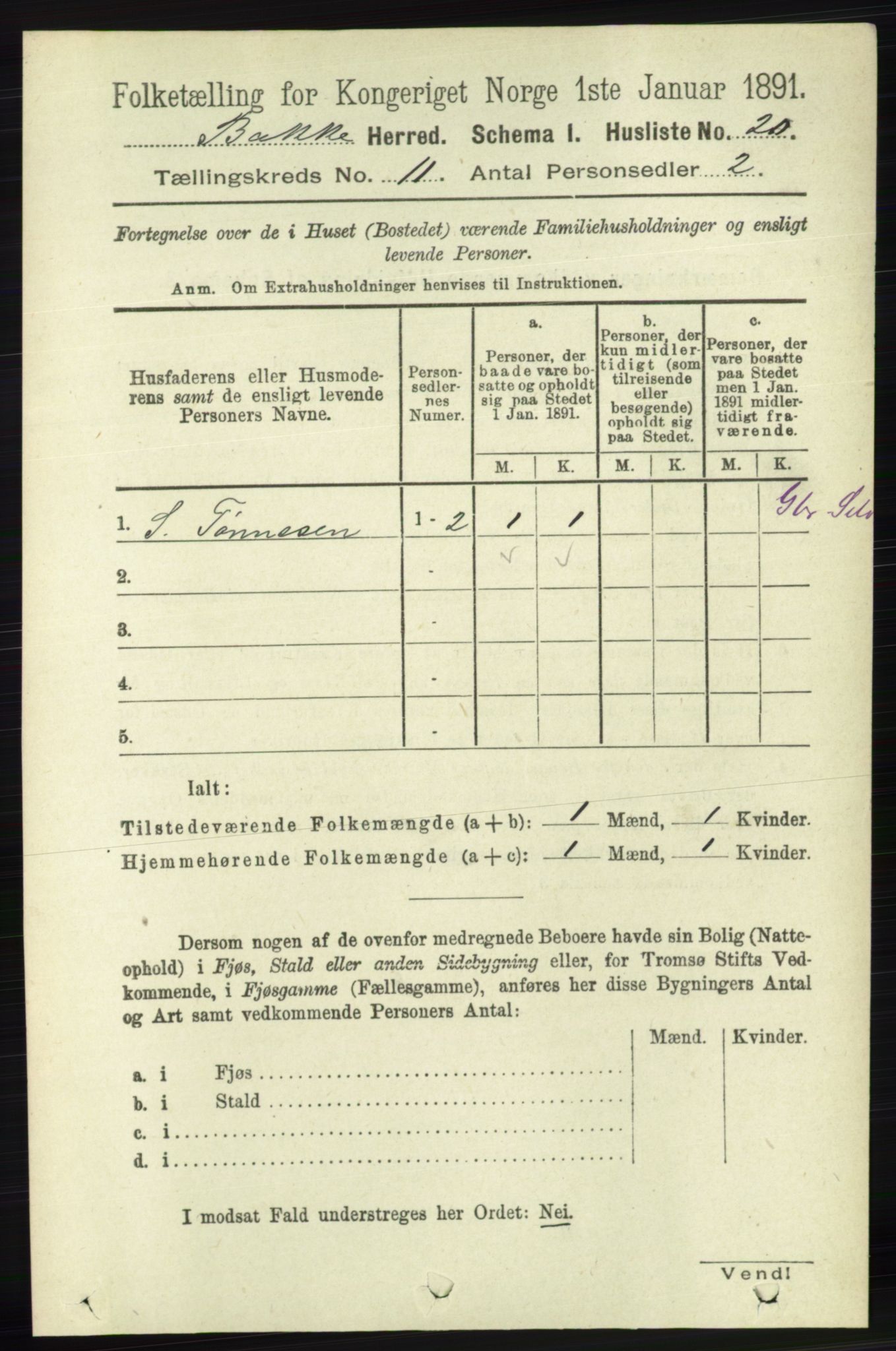 RA, 1891 census for 1045 Bakke, 1891, p. 2223