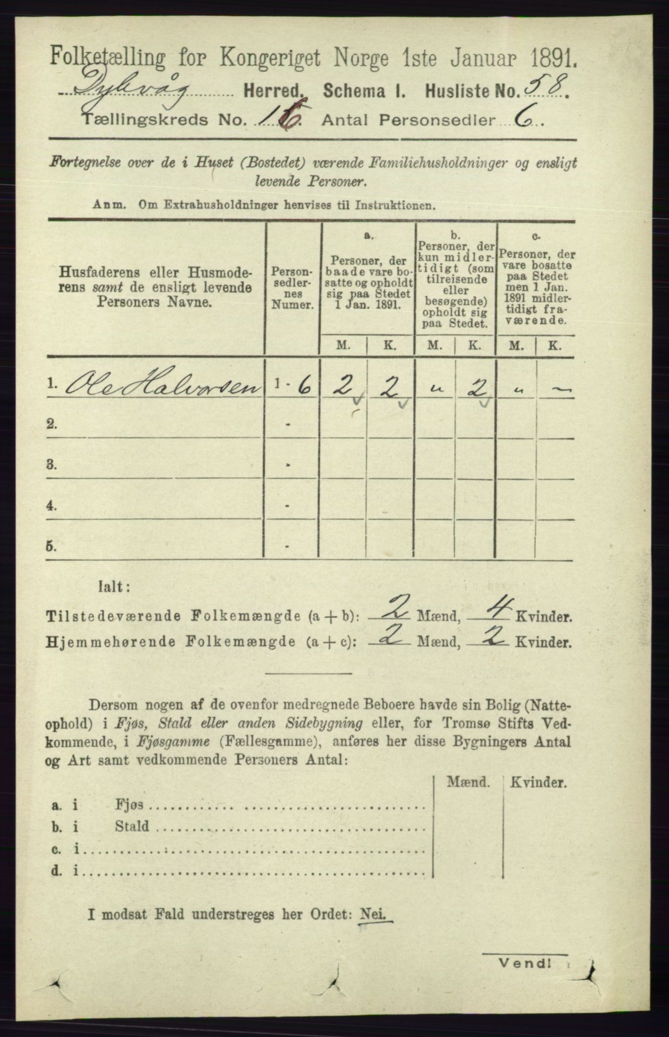 RA, 1891 census for 0915 Dypvåg, 1891, p. 6382