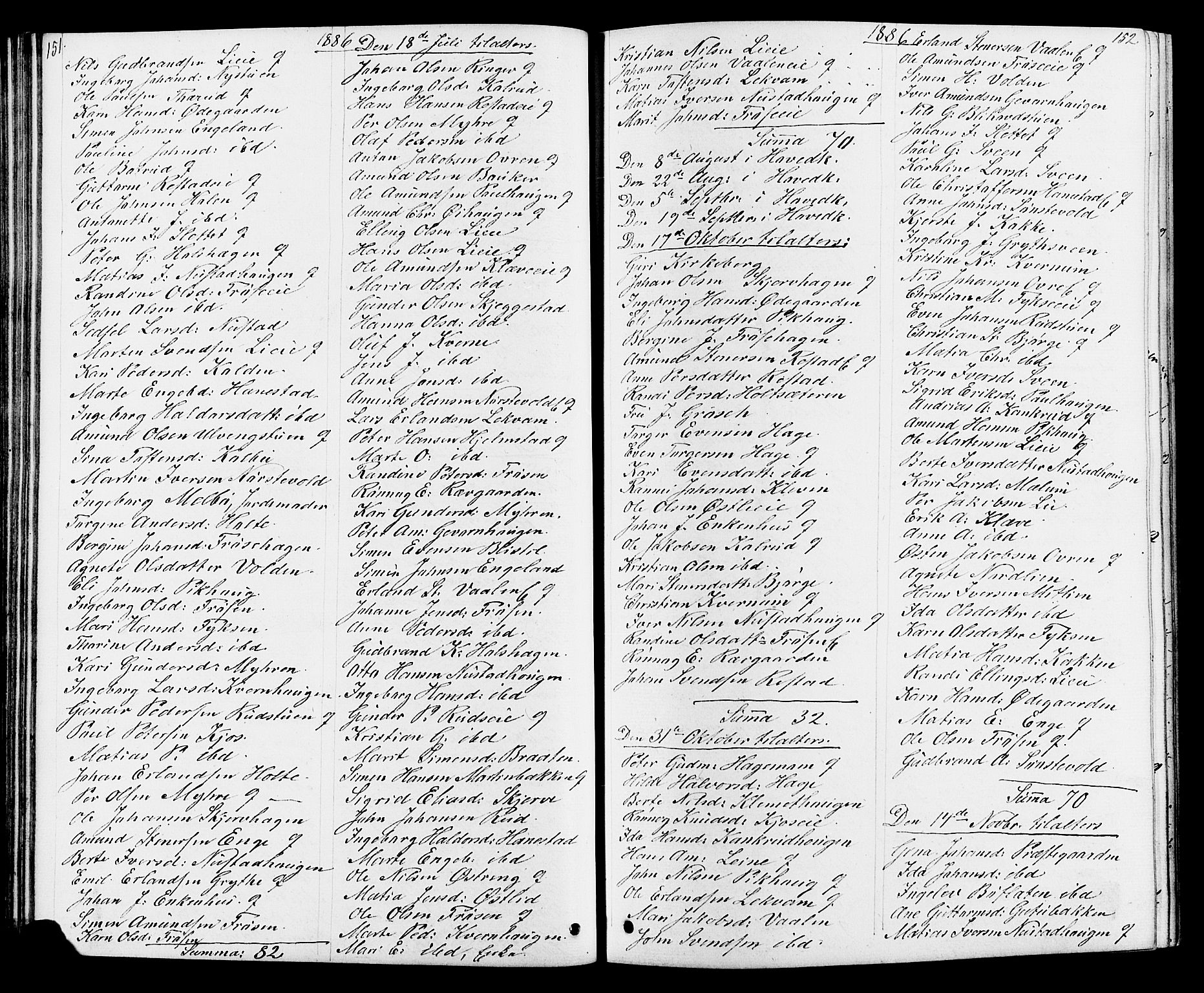 Østre Gausdal prestekontor, SAH/PREST-092/H/Ha/Hab/L0001: Parish register (copy) no. 1, 1863-1893, p. 151-152