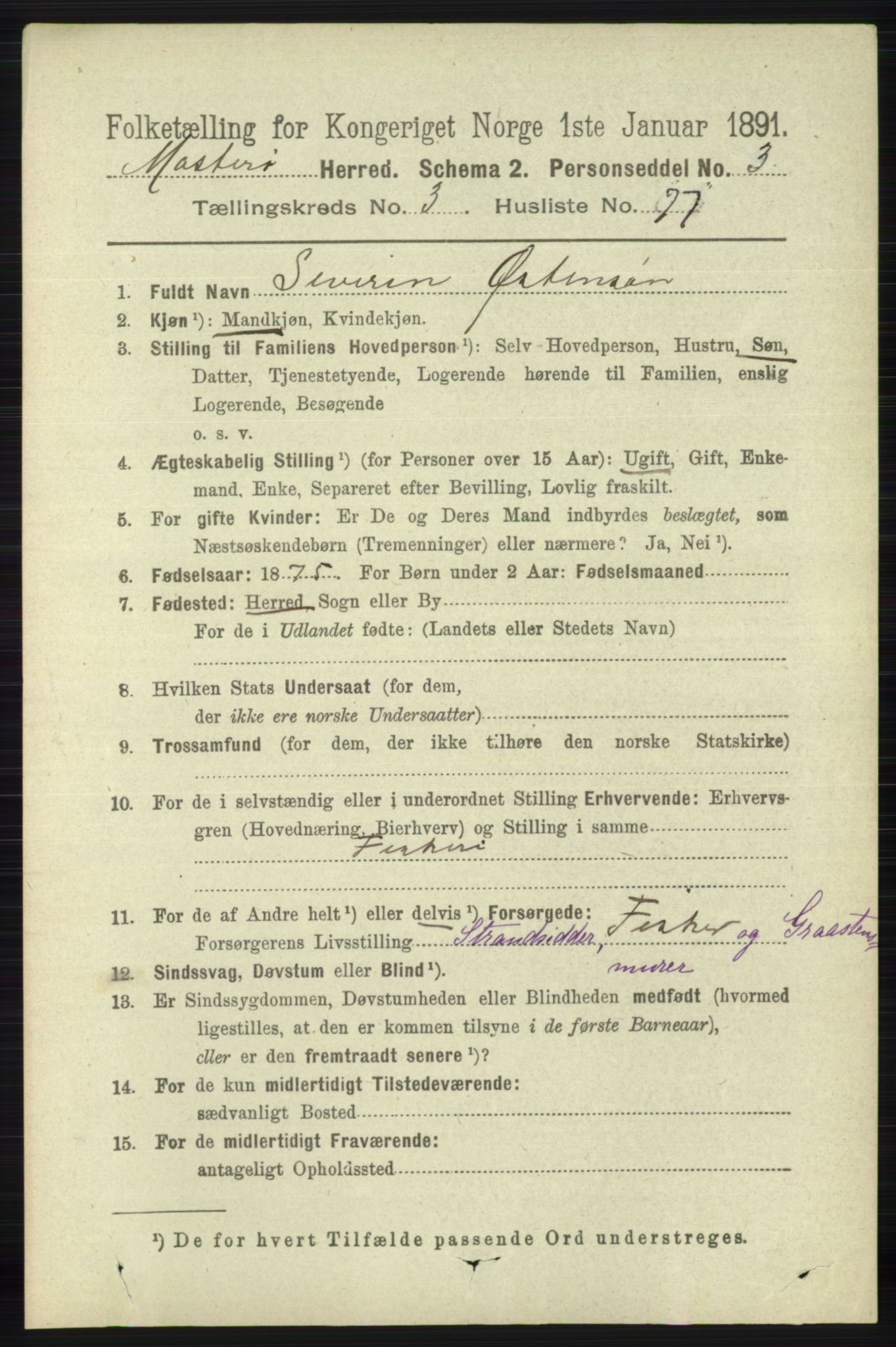 RA, 1891 census for 1143 Mosterøy, 1891, p. 1486