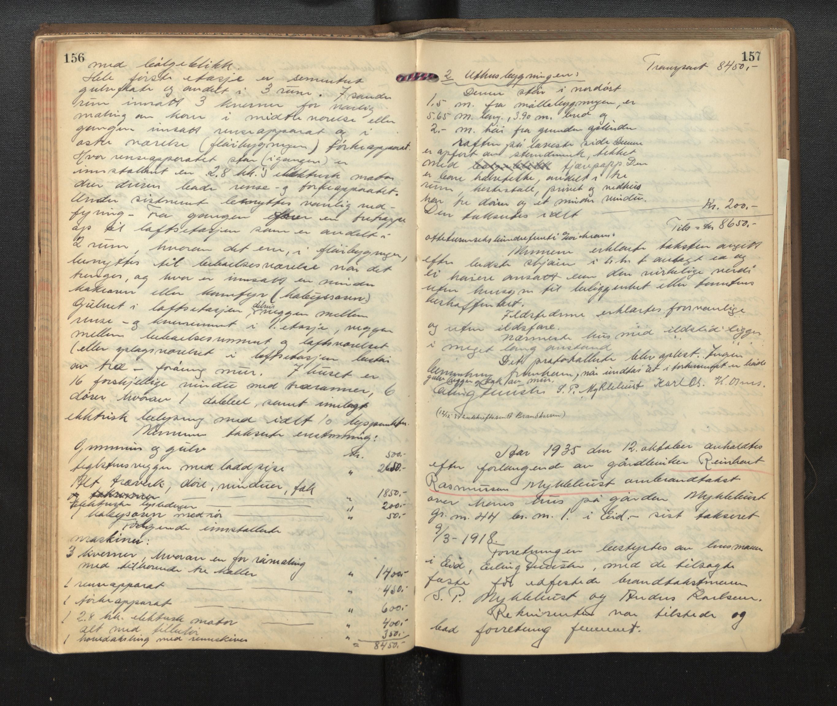 Lensmannen i Eid, AV/SAB-A-27001/0012/L0004: Branntakstprotokoll, 1922-1950, p. 156-157