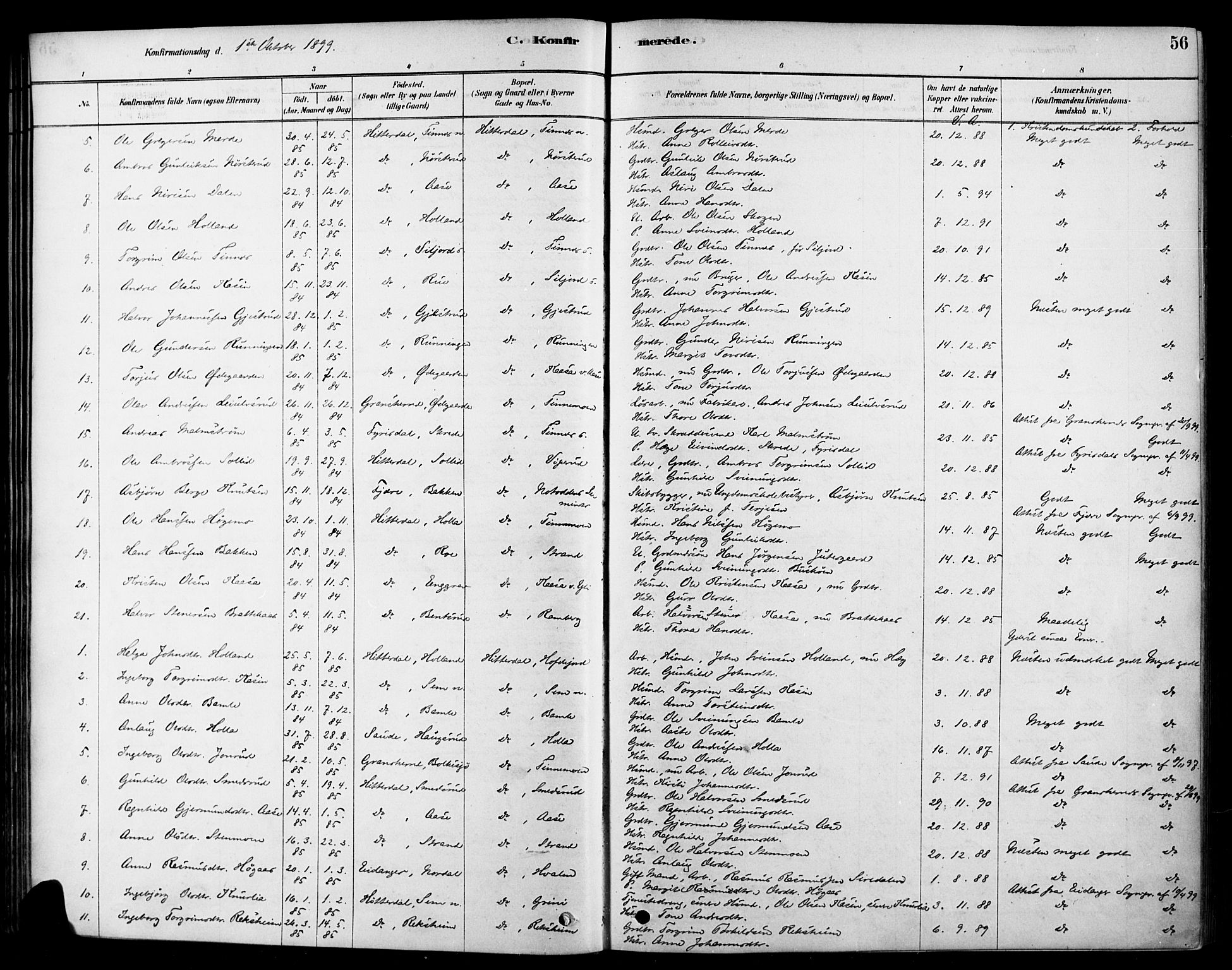 Heddal kirkebøker, SAKO/A-268/F/Fa/L0009: Parish register (official) no. I 9, 1878-1903, p. 56
