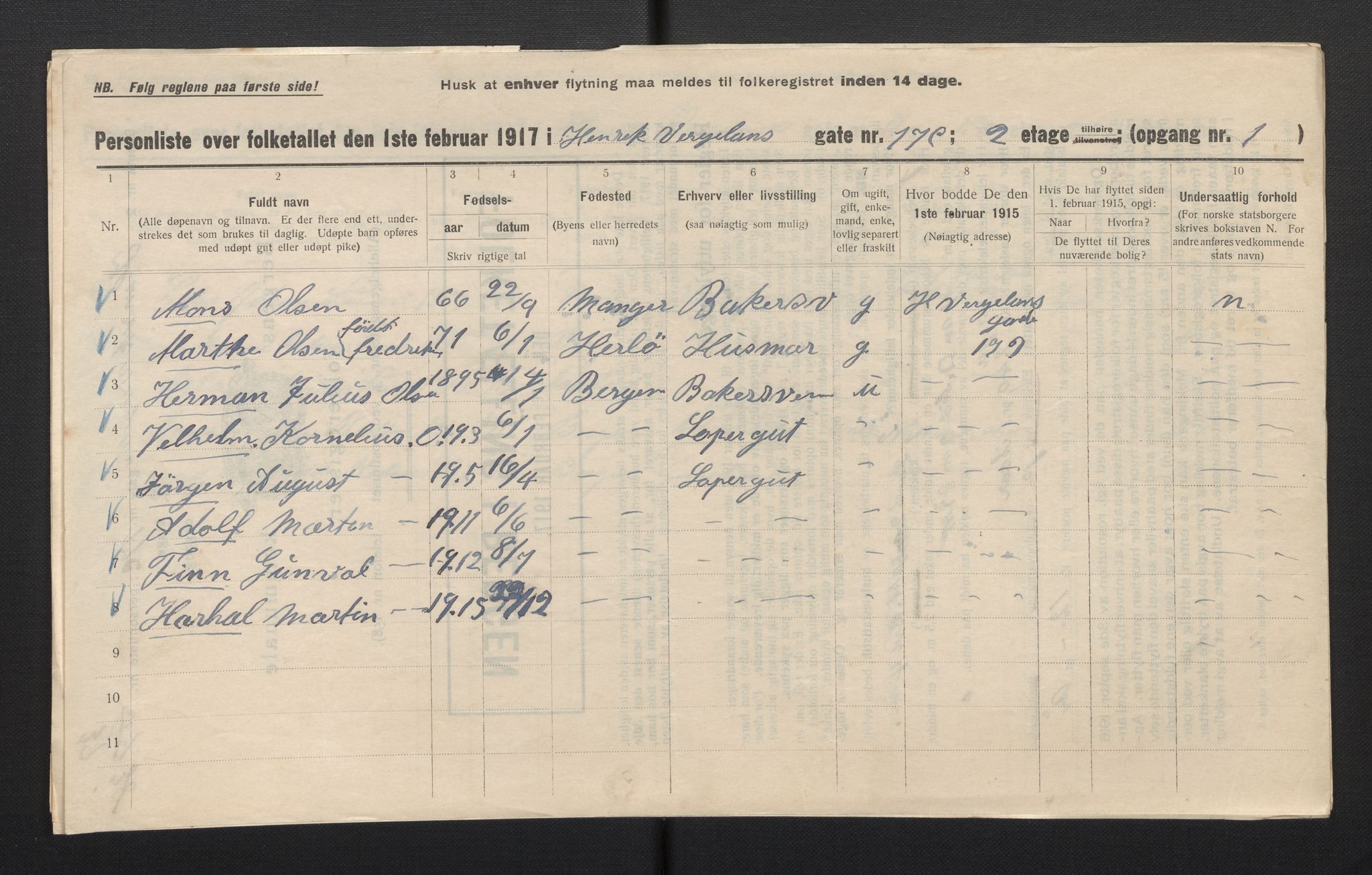 SAB, Municipal Census 1917 for Bergen, 1917, p. 14136