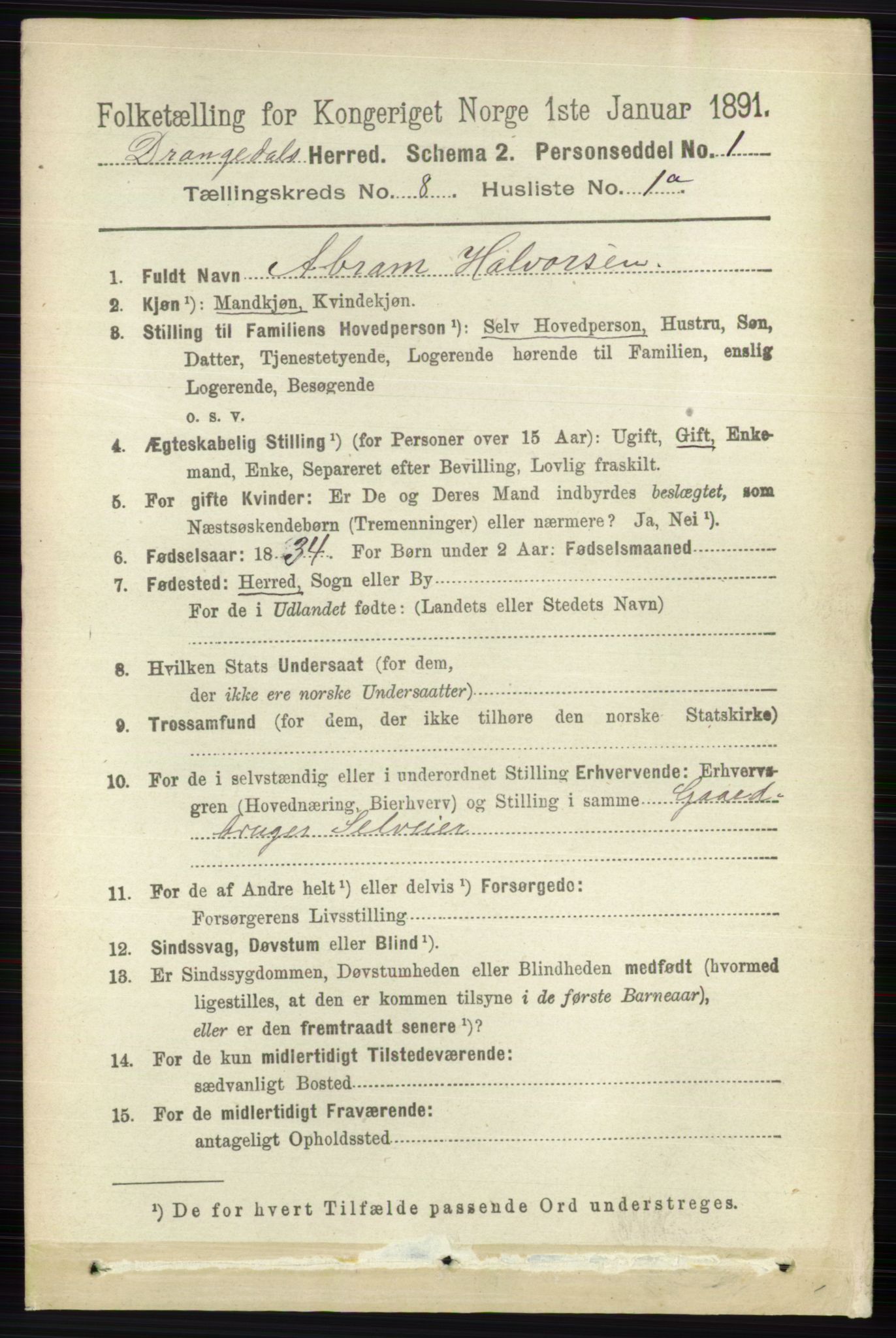 RA, 1891 census for 0817 Drangedal, 1891, p. 2644