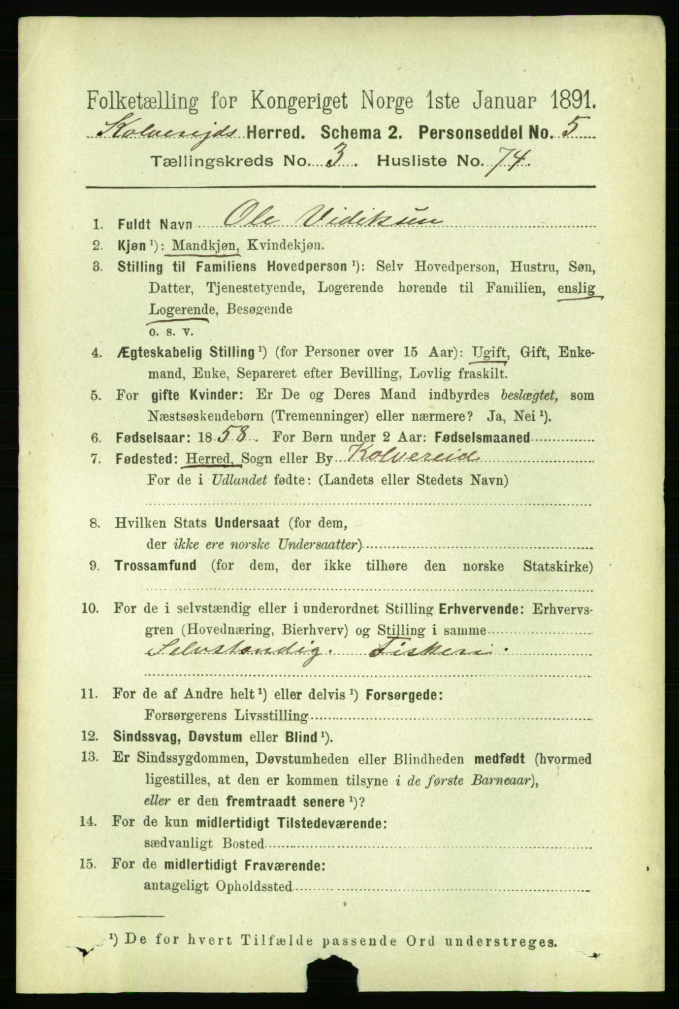 RA, 1891 census for 1752 Kolvereid, 1891, p. 1358