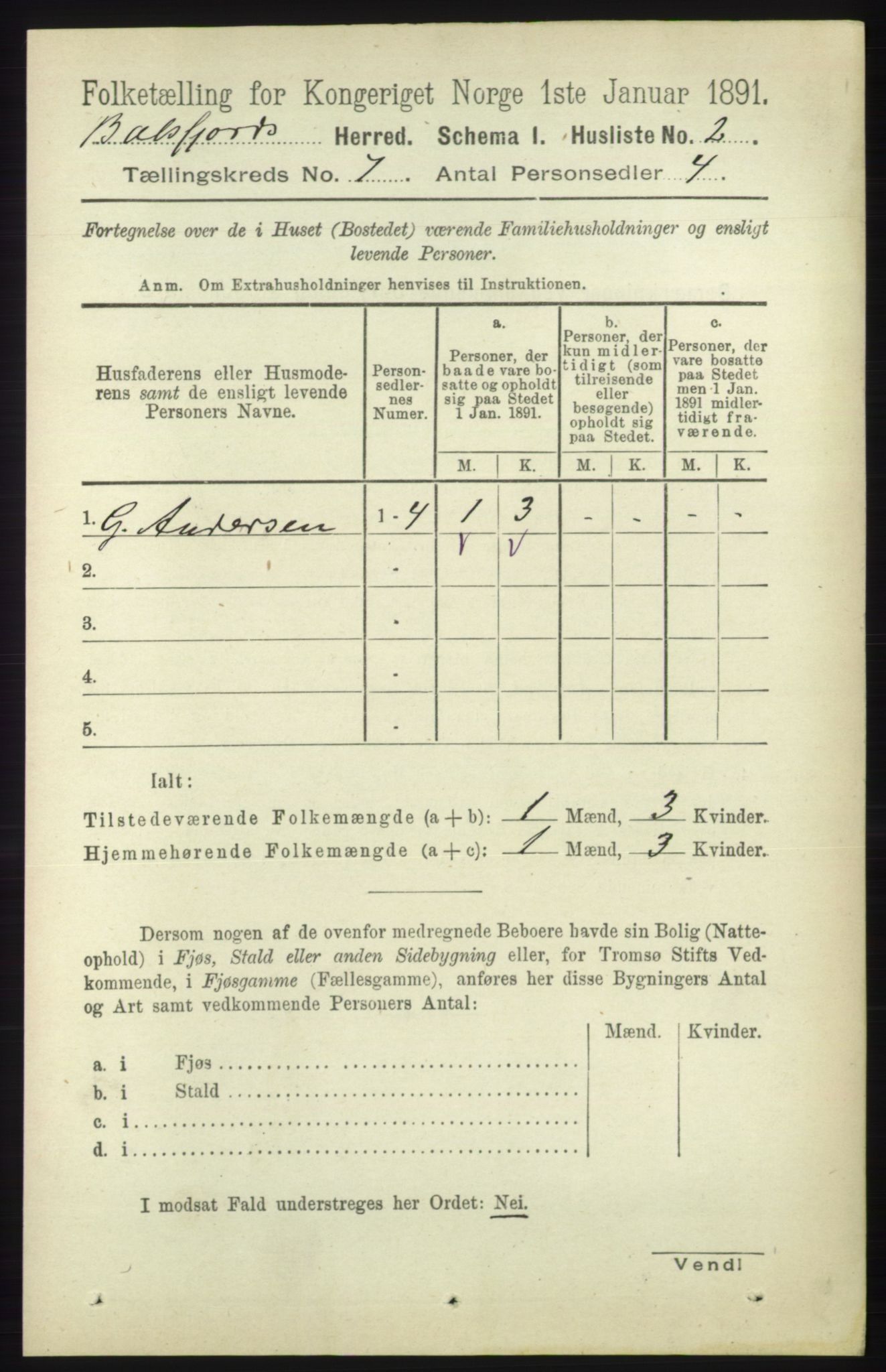 RA, 1891 census for 1933 Balsfjord, 1891, p. 1974